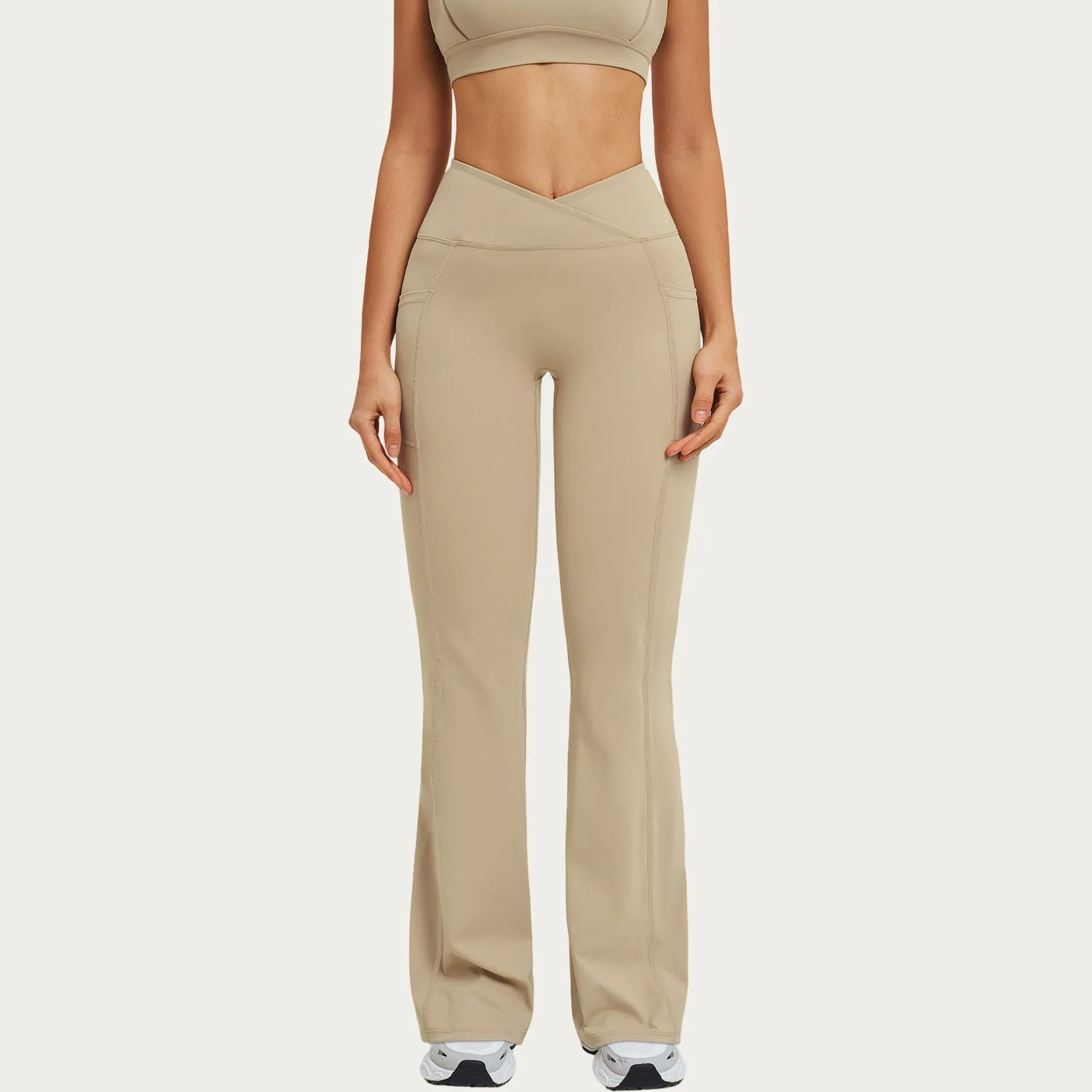 Anna-Kaci Women's High Waist Crossover Flare Yoga Pants Stretch Bootcut Workout Leggings with Side Pocket sold by Anna-Kaci