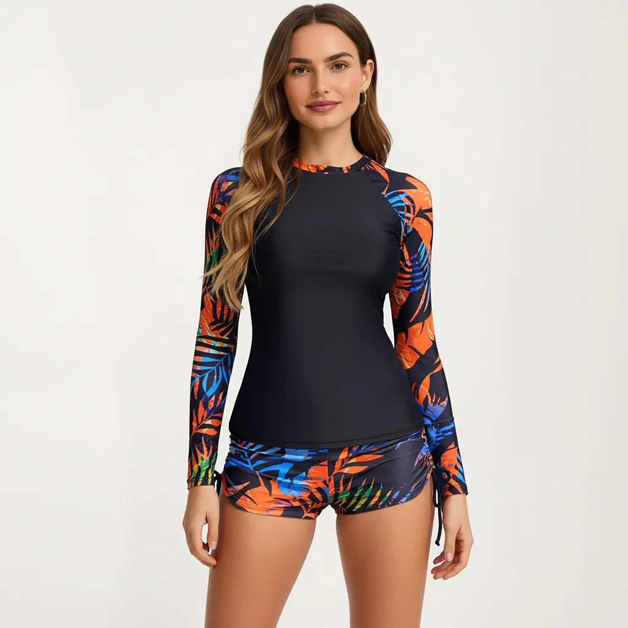 Anna-Kaci Women's 2-Piece Long Sleeve Rash Guard Swim Set with Printed Sleeves and Drawstring Shorts sold by Anna-Kaci product image thumbnail 3