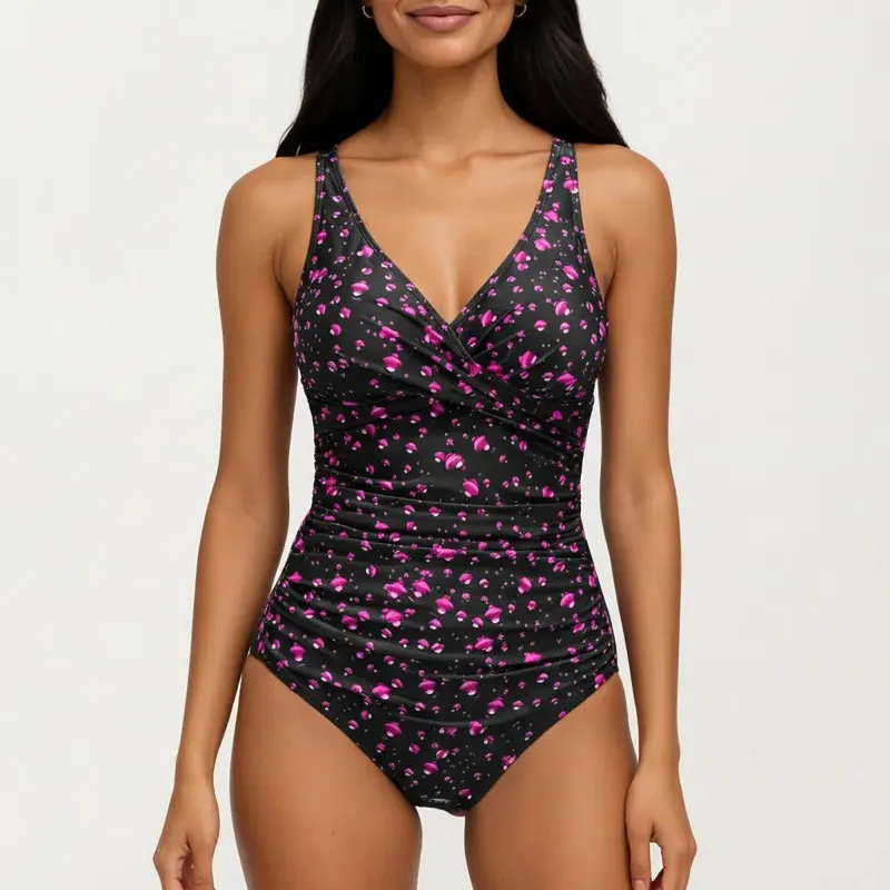 Anna-Kaci Women's Floral Print One Piece Swimsuit with Surplice V Neckline and Ruched Waist Detail made by Anna-Kaci