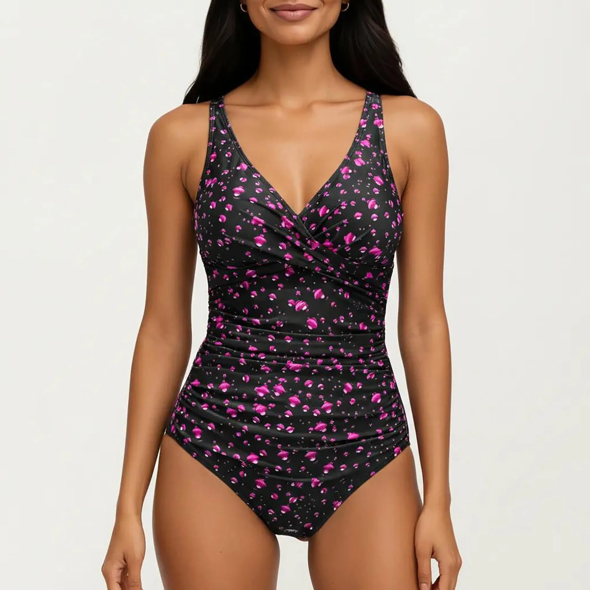 Anna-Kaci Women's Floral Print One Piece Swimsuit with Surplice V Neckline and Ruched Waist Detail sold by Anna-Kaci