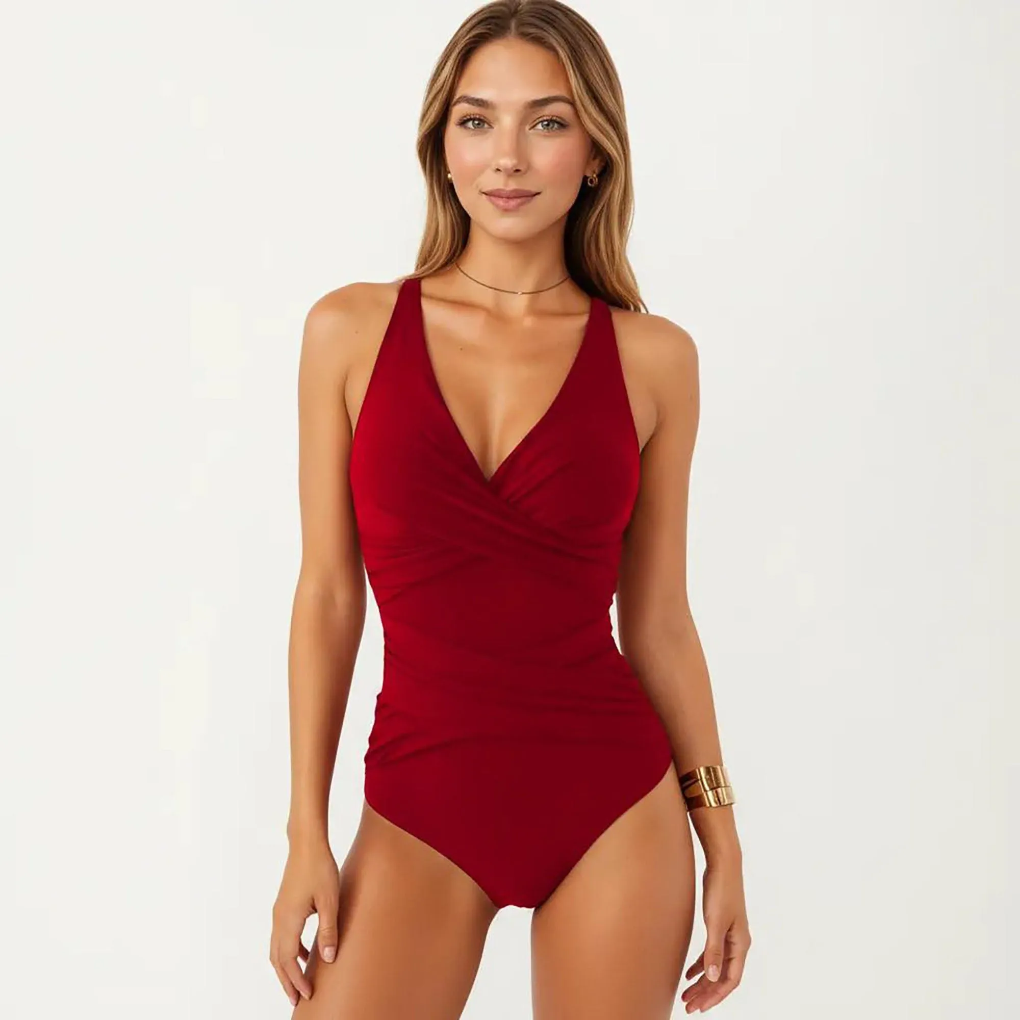 Anna-Kaci Women's One Piece Swimsuit with Surplice V Neckline and Ruched Waist Shaping Detail sold by Anna-Kaci product image thumbnail 2