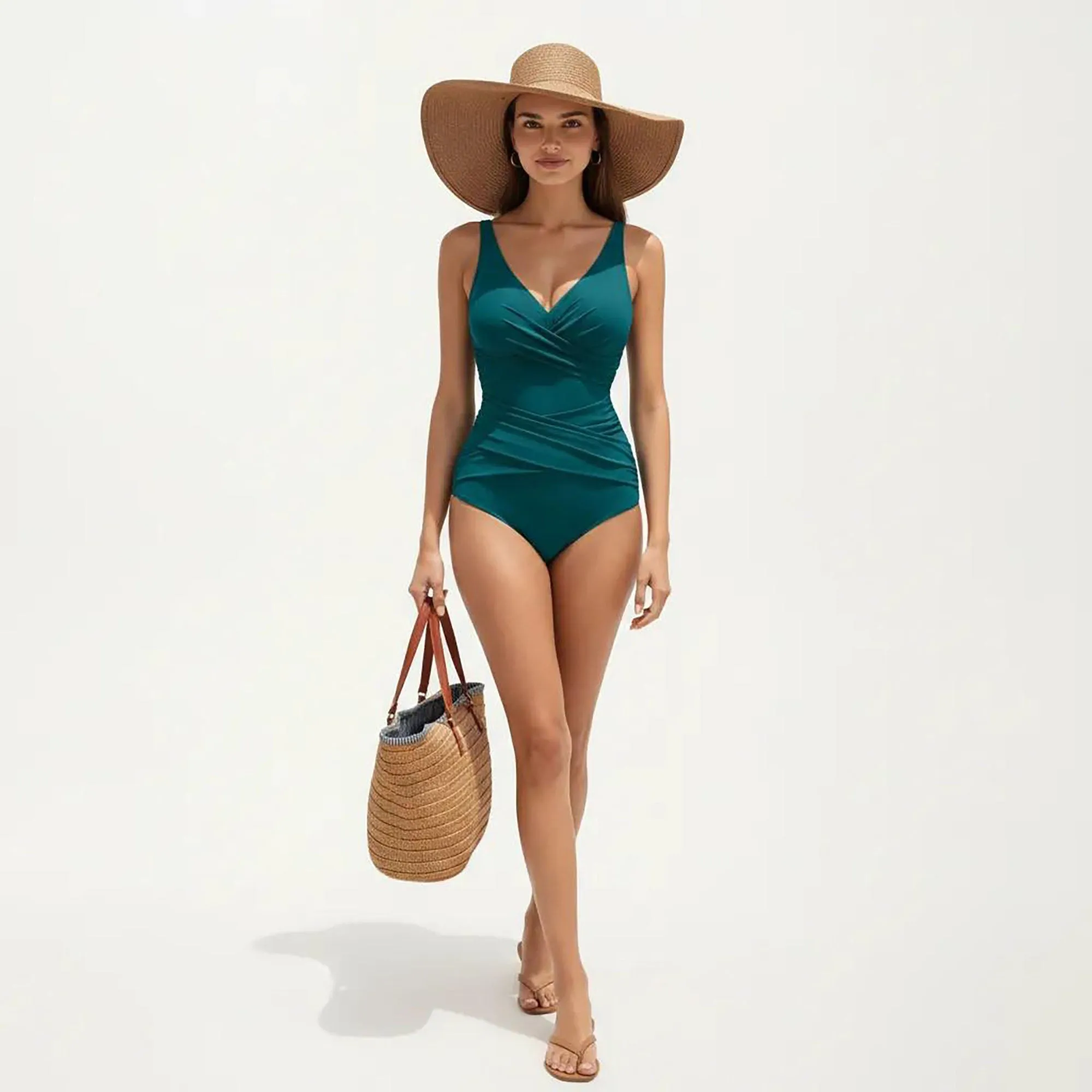 Anna-Kaci Women's One Piece Swimsuit with Surplice V Neck and Ruched Crossover Waist Detail sold by Anna-Kaci product image thumbnail 3