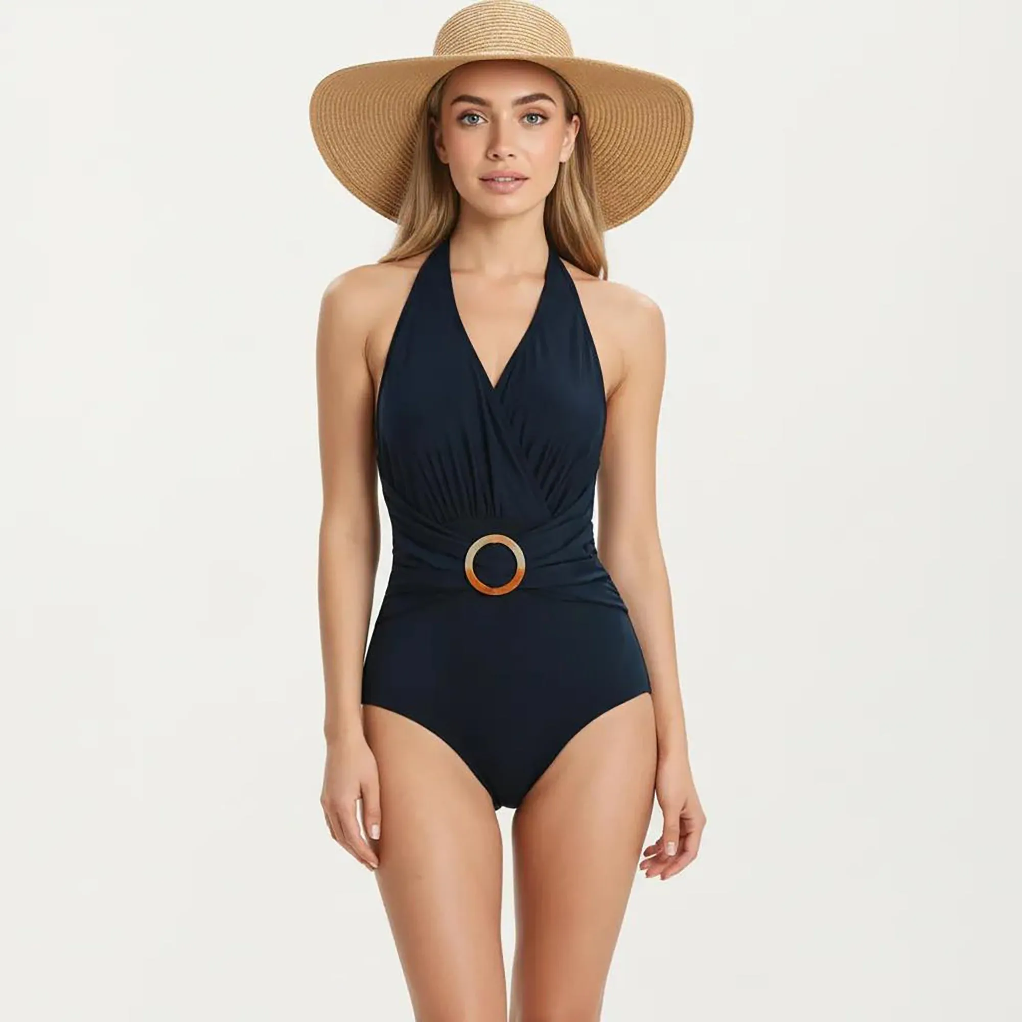 Anna-Kaci Women's One Piece Halter Swimsuit with Surplice V Neck and Ring Waist Detail sold by Anna-Kaci product image thumbnail 2