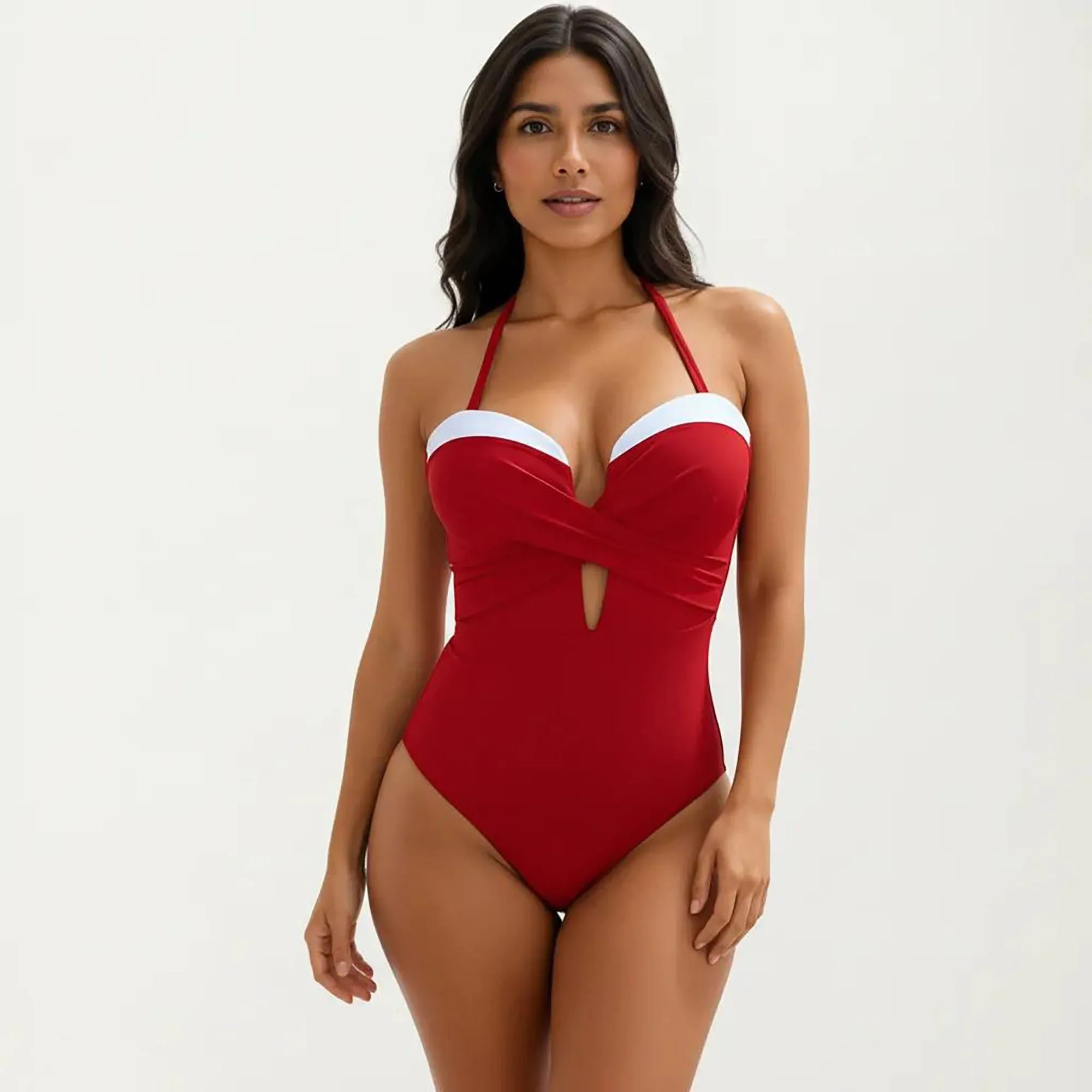 Anna-Kaci Women's One Piece Halter Swimsuit with Twist Front Bodice and Contrast Trim Detail sold by Anna-Kaci product image thumbnail 2