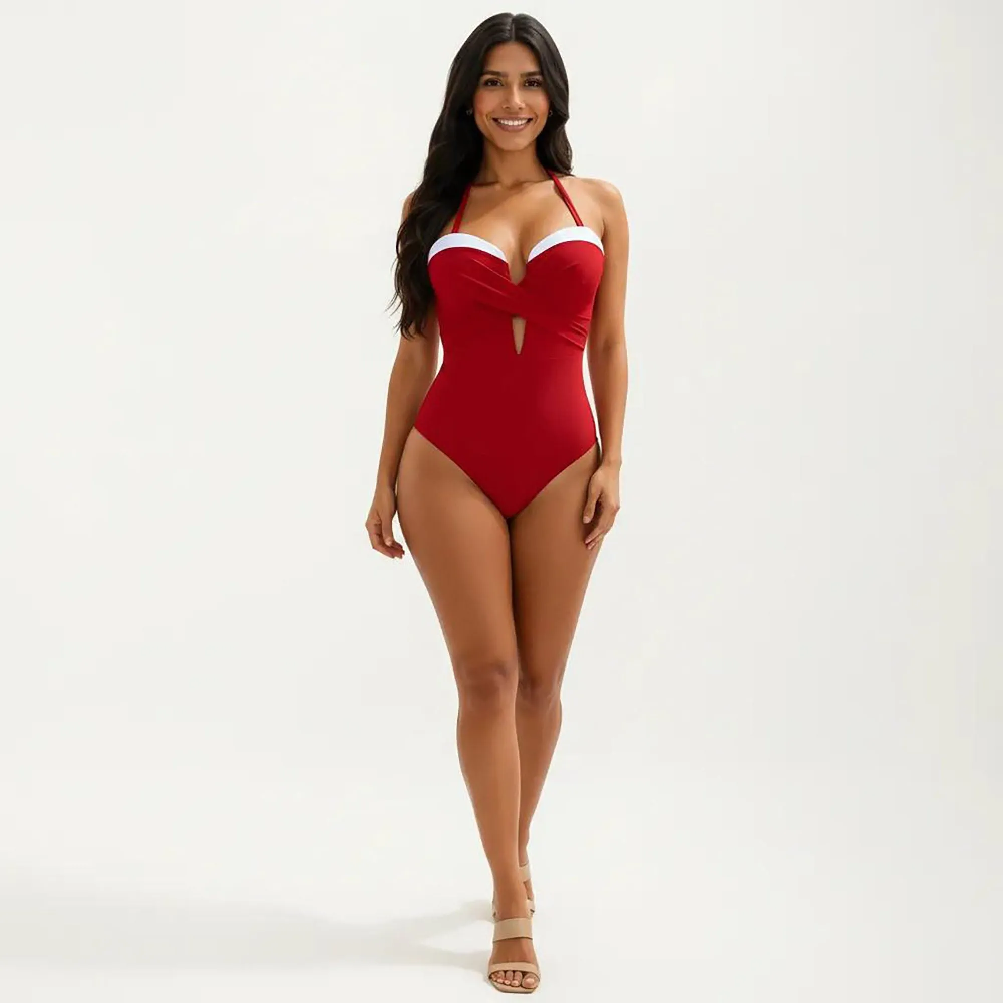 Anna-Kaci Women's One Piece Halter Swimsuit with Twist Front Bodice and Contrast Trim Detail sold by Anna-Kaci product image thumbnail 3