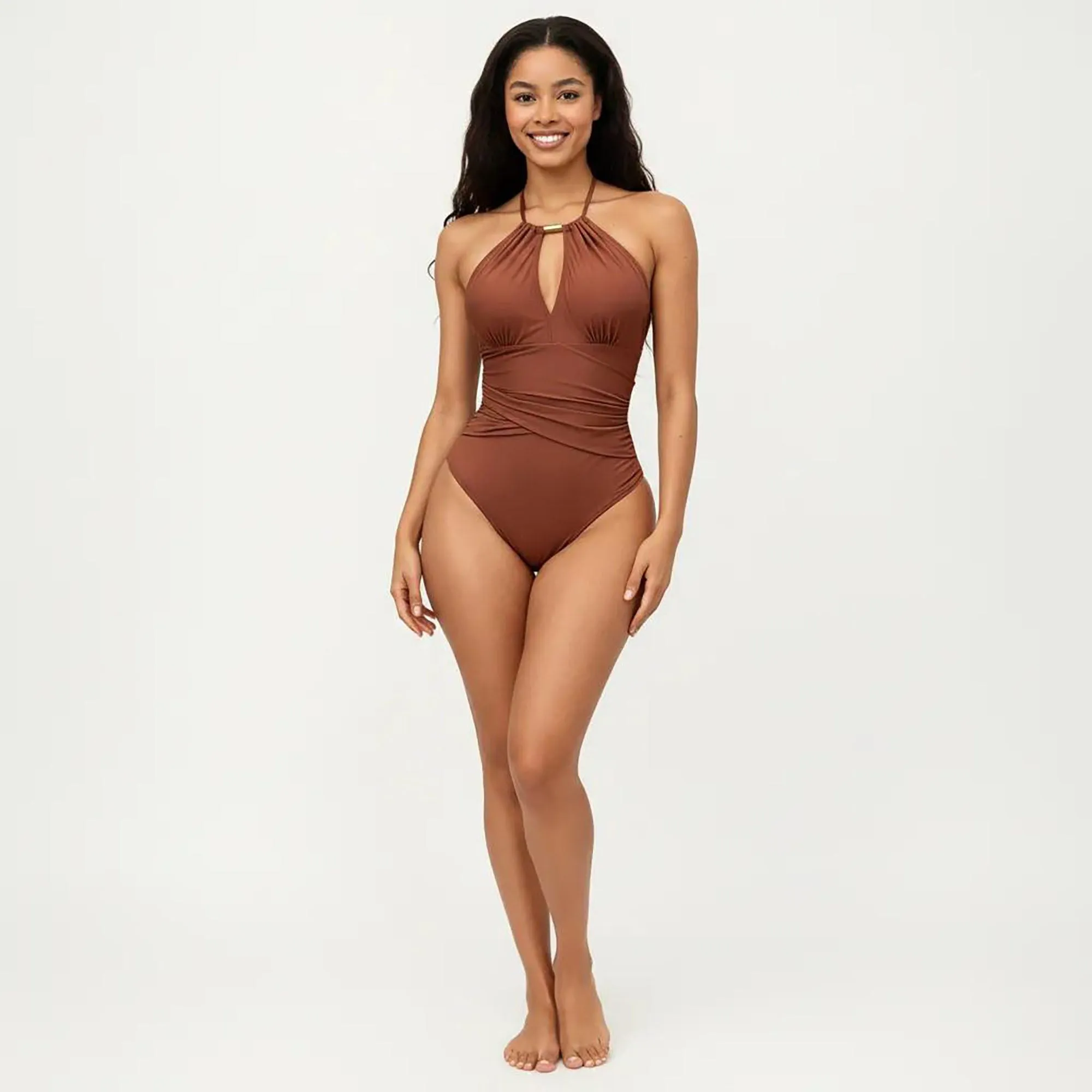 Anna-Kaci Women's One Piece Halter Swimsuit with Keyhole Neckline and Twist Waist Detail sold by Anna-Kaci product image thumbnail 4