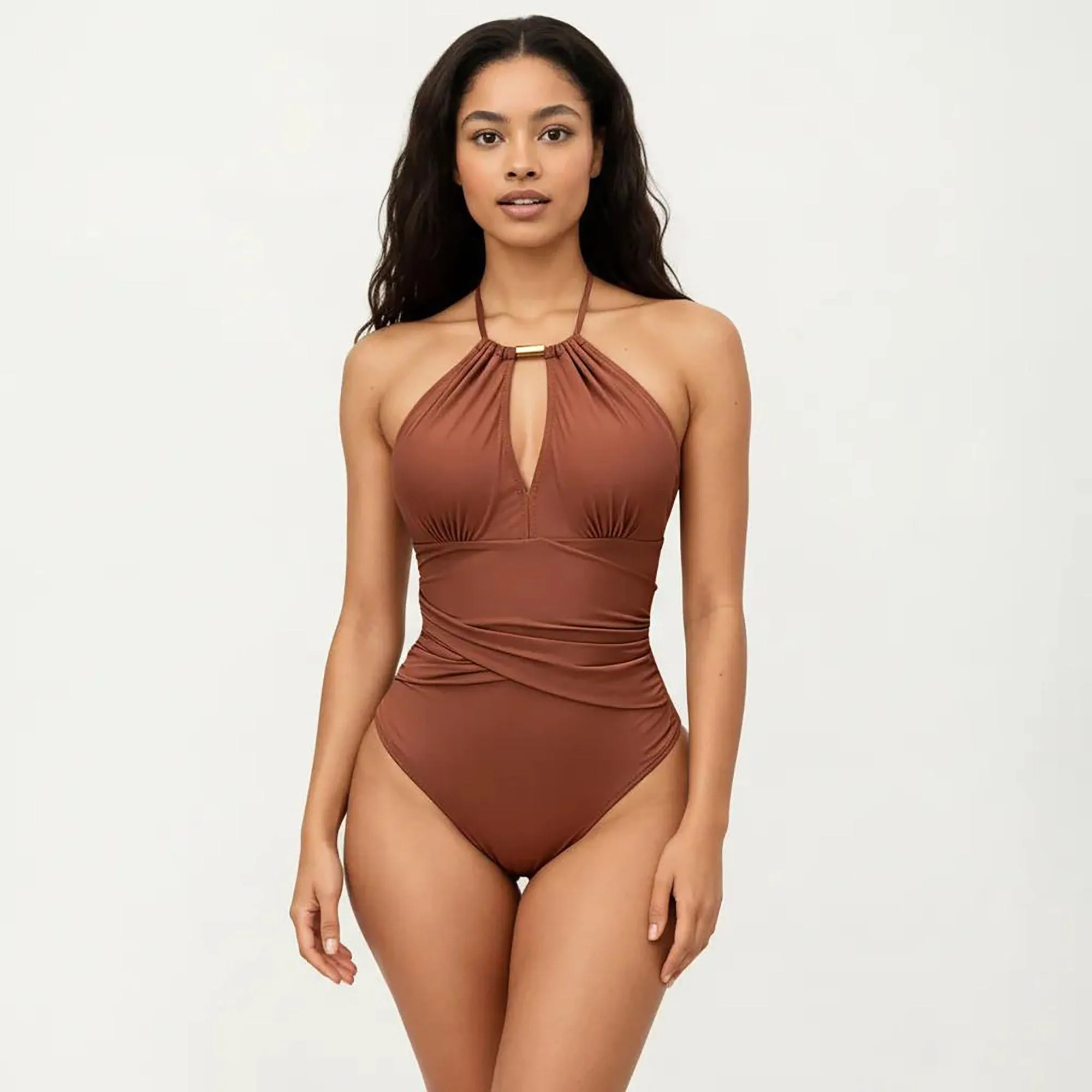 Anna-Kaci Women's One Piece Halter Swimsuit with Keyhole Neckline and Twist Waist Detail sold by Anna-Kaci product image thumbnail 2