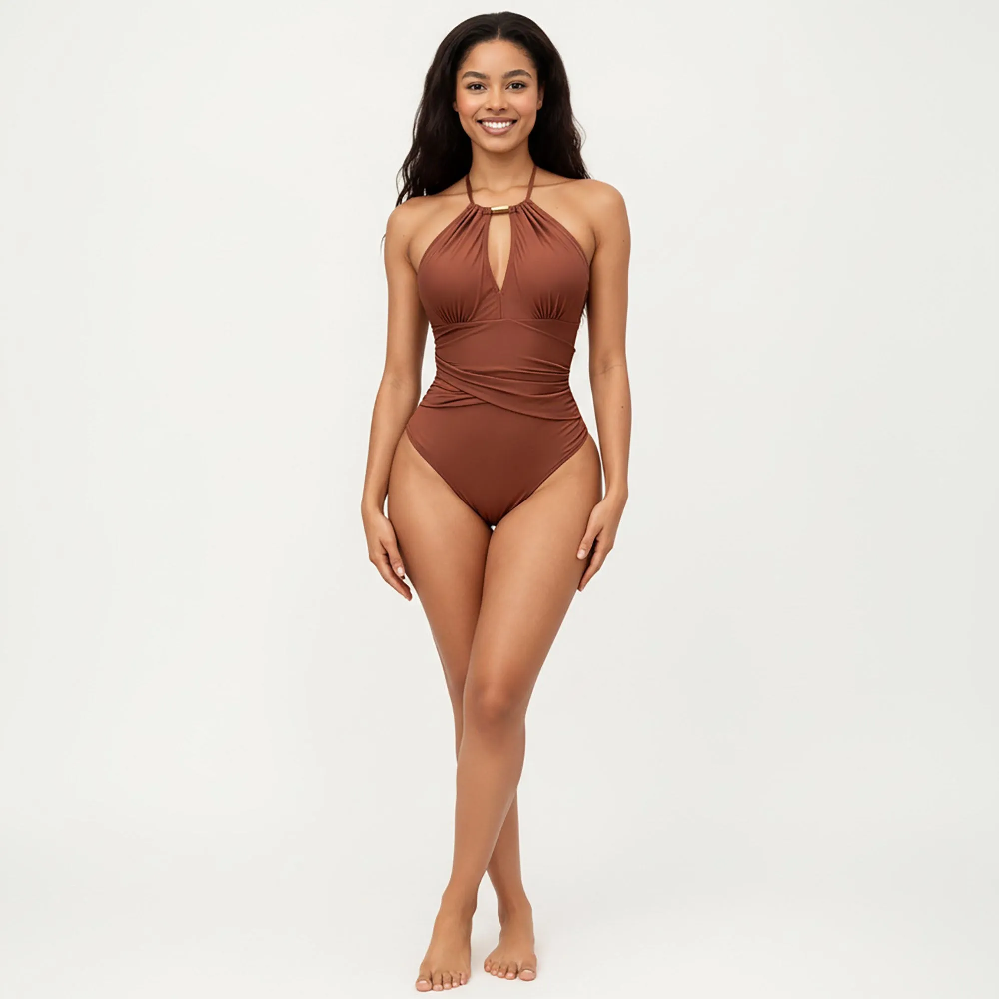 Anna-Kaci Women's One Piece Halter Swimsuit with Keyhole Neckline and Twist Waist Detail sold by Anna-Kaci product image thumbnail 3