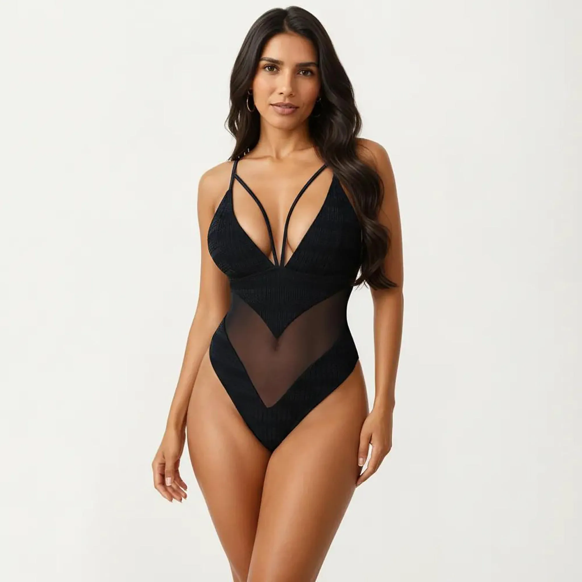 Anna-Kaci Women's Plunge One Piece Swimsuit with Sheer Mesh Panel and High Cut Leg Design sold by Anna-Kaci product image thumbnail 2