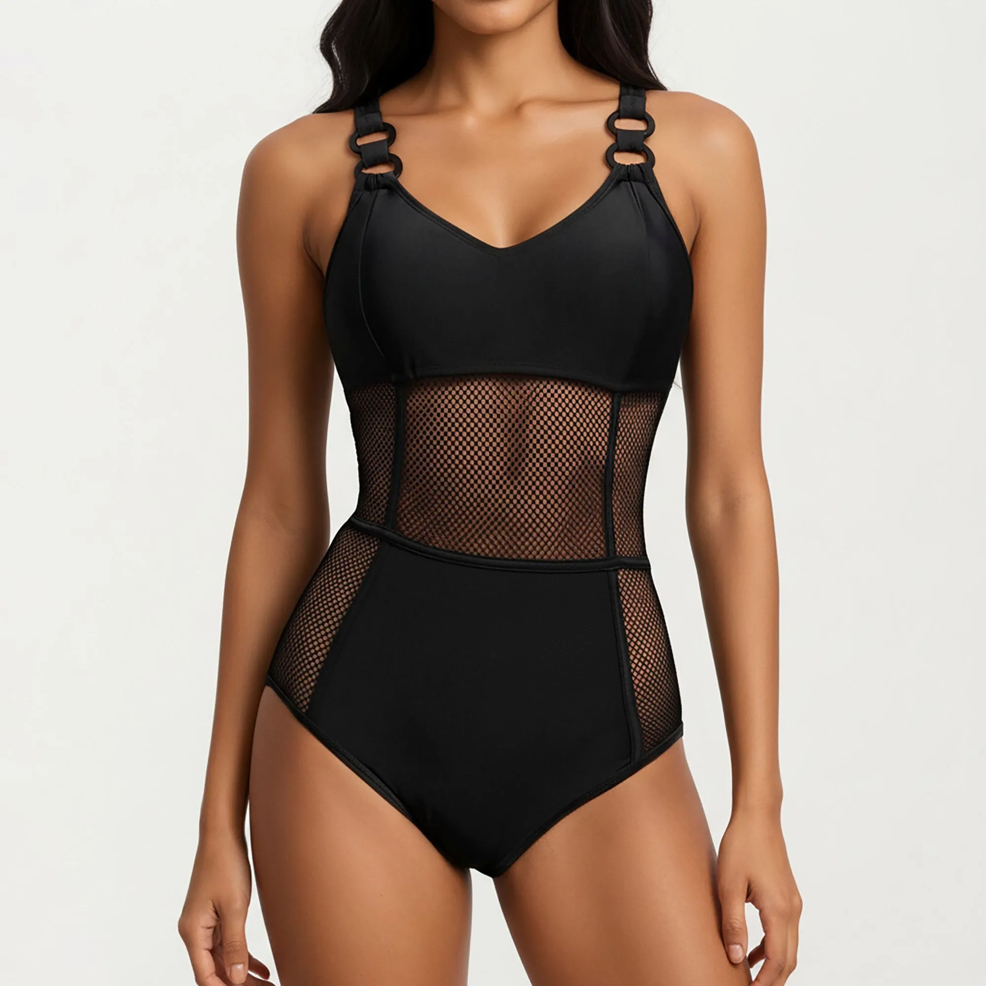 Anna-Kaci Women's Mesh Panel One Piece Swimsuit with Ring Strap Detail and Sculpted Fit sold by Anna-Kaci