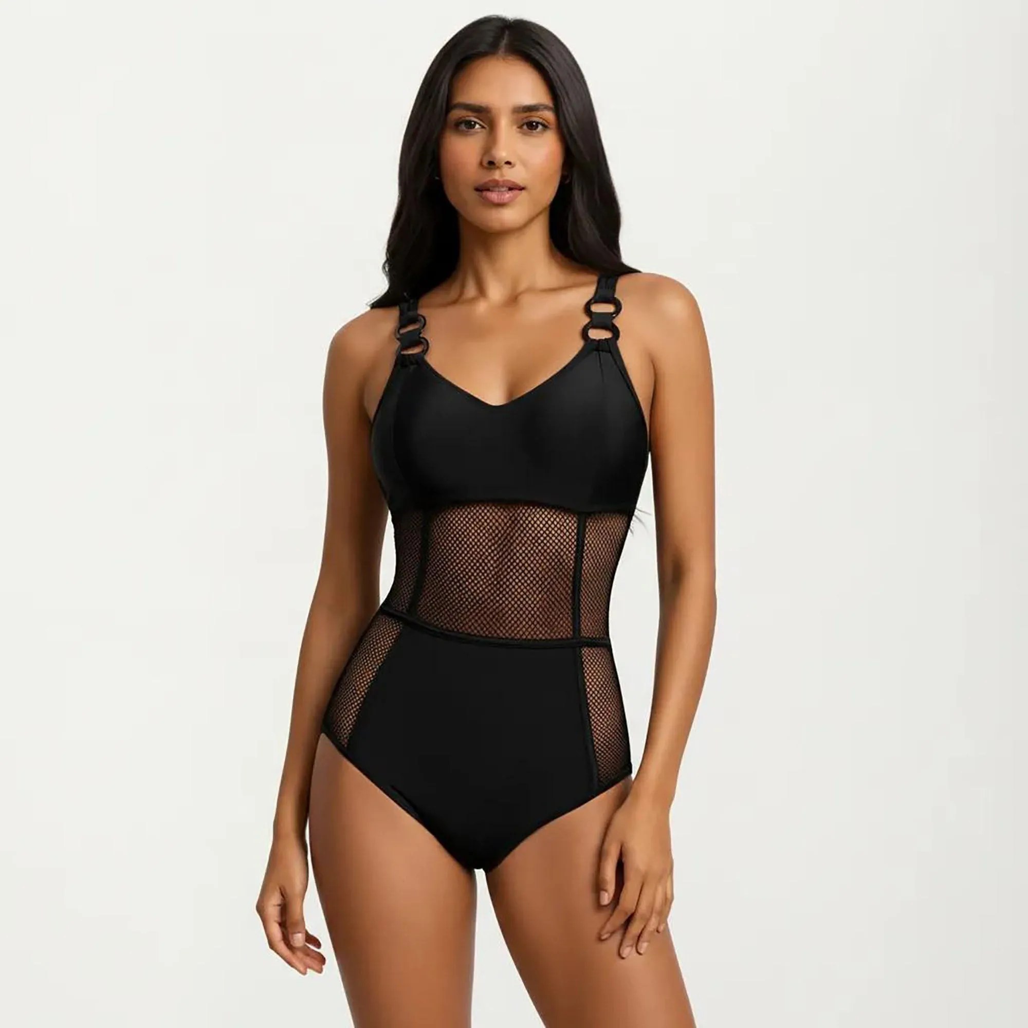 Anna-Kaci Women's Mesh Panel One Piece Swimsuit with Ring Strap Detail and Sculpted Fit sold by Anna-Kaci product image thumbnail 2