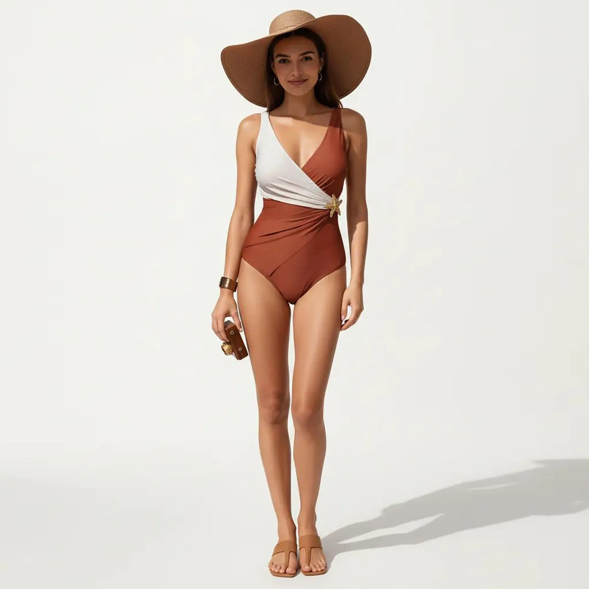 Anna-Kaci Women's Color Block Wrap One Piece Swimsuit with Starfish Detail and Sculpted Fit sold by Anna-Kaci product image thumbnail 3