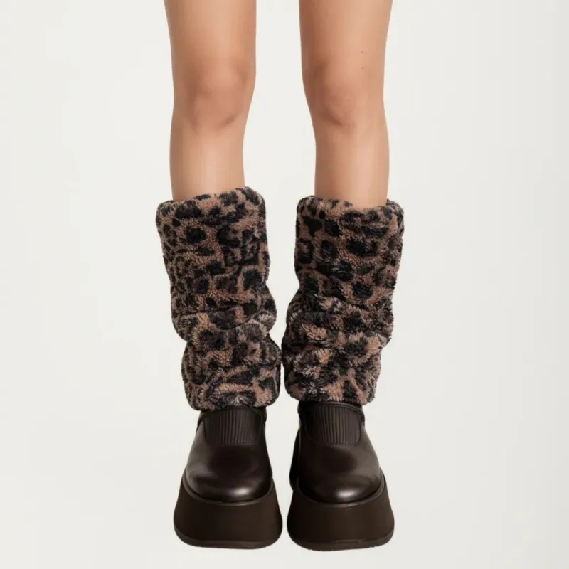 Anna-Kaci Women's Leopard Print Plush Leg Warmers, Soft Faux Fur Slouchy Boot Covers for Cozy Layered Styling made by Anna-Kaci