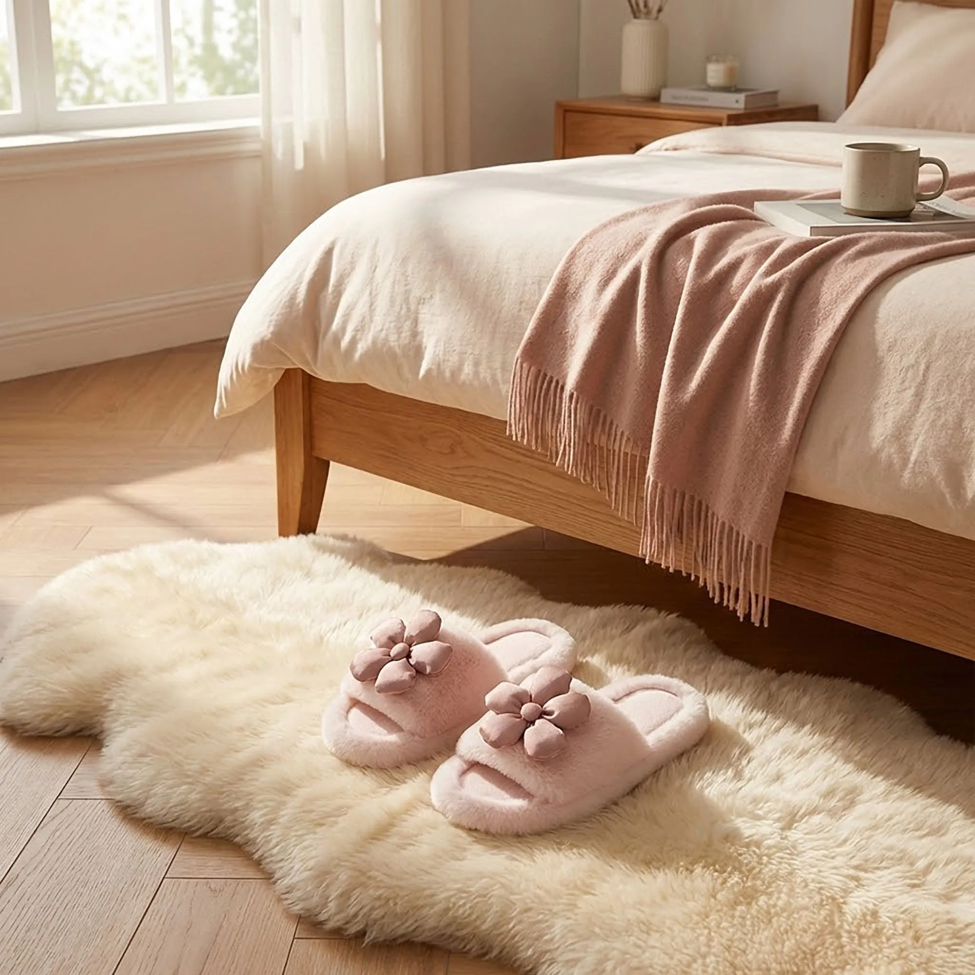 Anna-Kaci Women's Plush Indoor Slide Slippers with 3D Floral Detail and Cushioned Sole Design sold by Anna-Kaci product image thumbnail 4