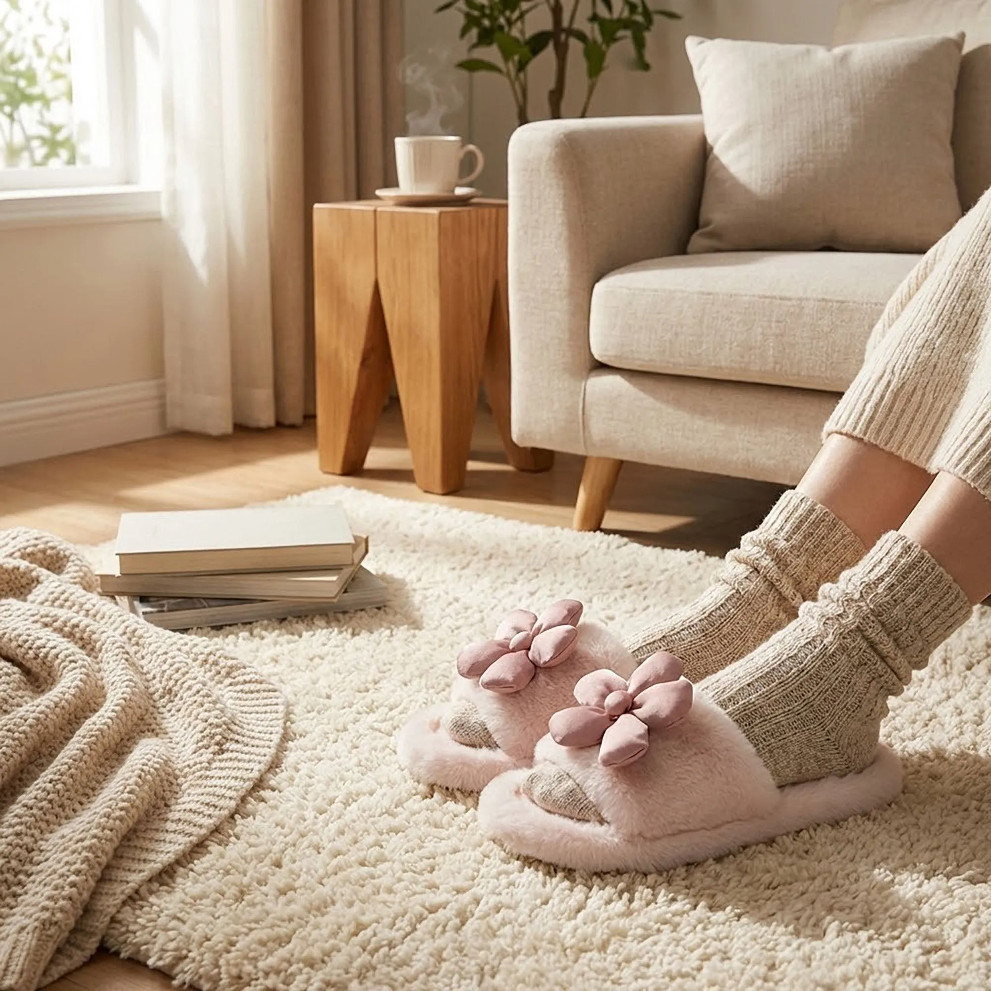 Anna-Kaci Women's Plush Indoor Slide Slippers with 3D Floral Detail and Cushioned Sole Design sold by Anna-Kaci product image thumbnail 3