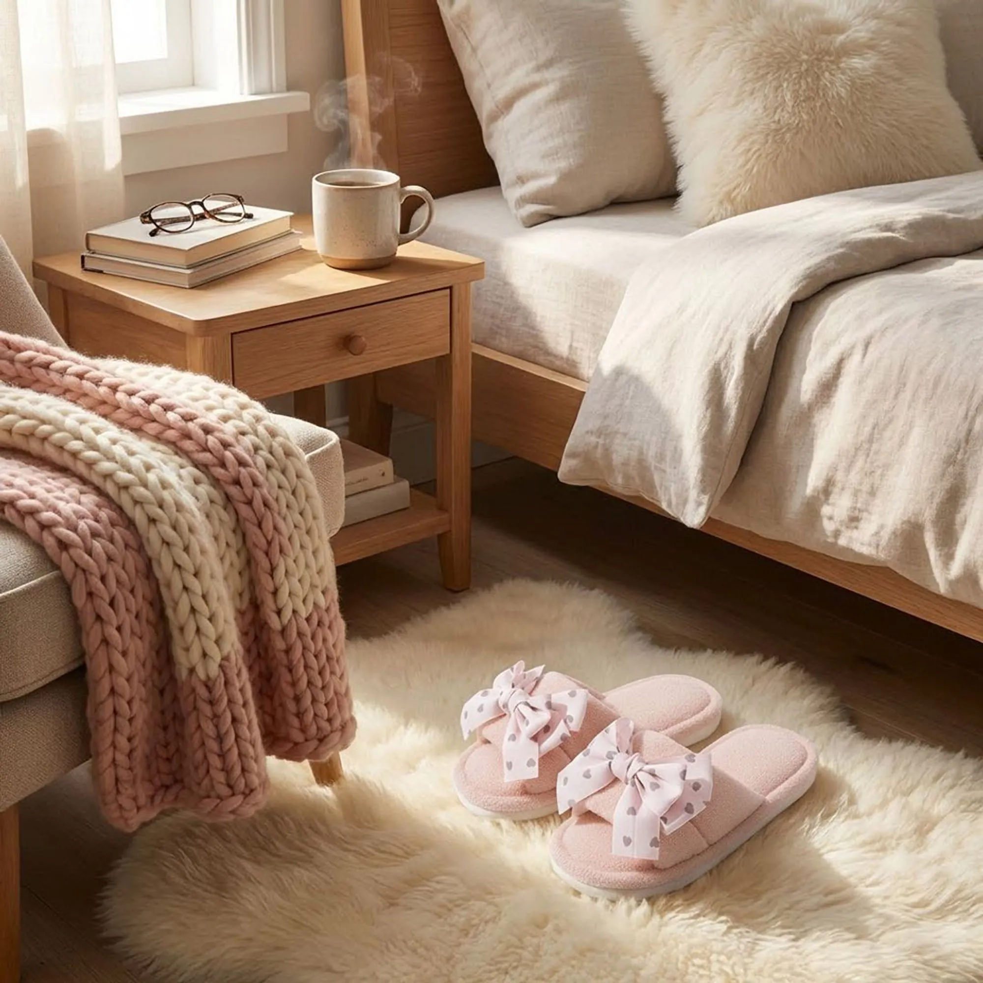 Anna-Kaci Women's Plush Indoor Slide Slippers with Heart Bow Detail sold by Anna-Kaci product image thumbnail 4