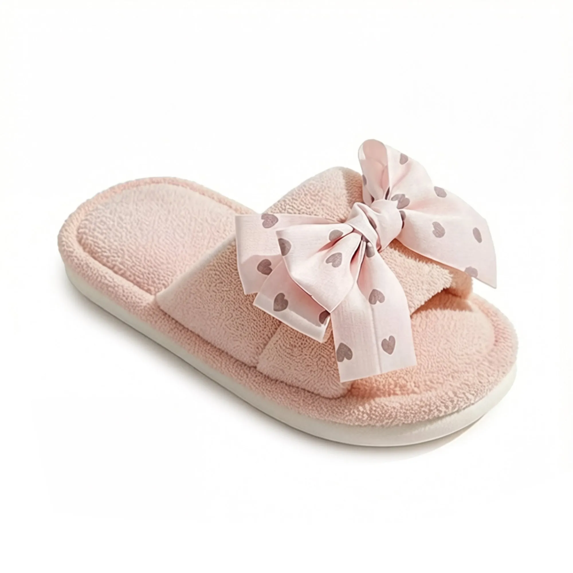 Anna-Kaci Women's Plush Indoor Slide Slippers with Heart Bow Detail sold by Anna-Kaci