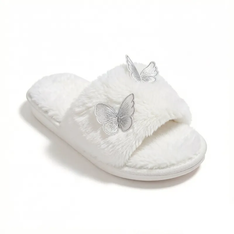 Anna-Kaci Women's Plush Slide Slippers with Embroidered Butterfly Detail made by Anna-Kaci