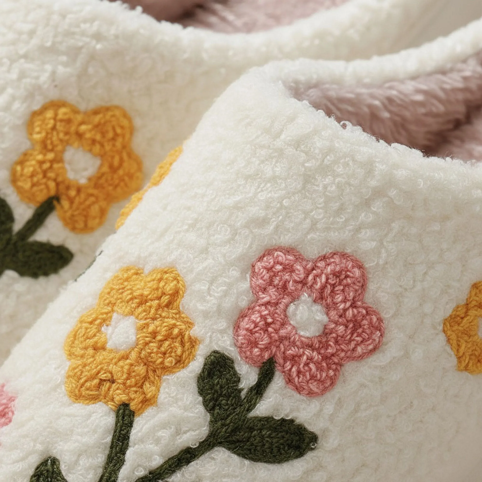 Anna-Kaci Women's Sherpa Lined Closed Toe Slippers with Floral Embroidery sold by Anna-Kaci product image thumbnail 2