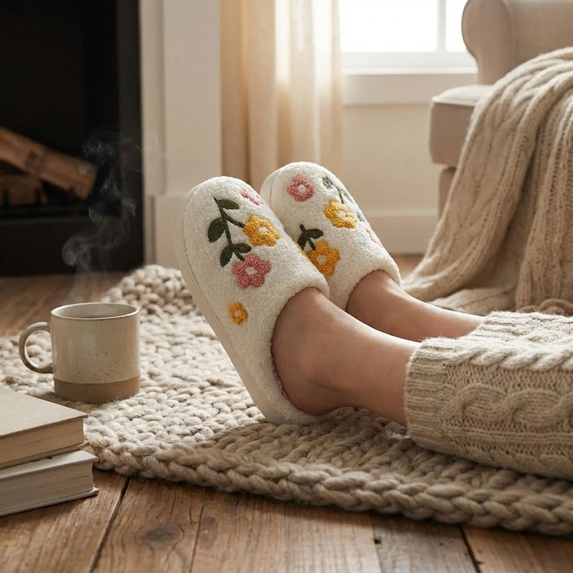 Anna-Kaci Women's Sherpa Lined Closed Toe Slippers with Floral Embroidery sold by Anna-Kaci product image thumbnail 3