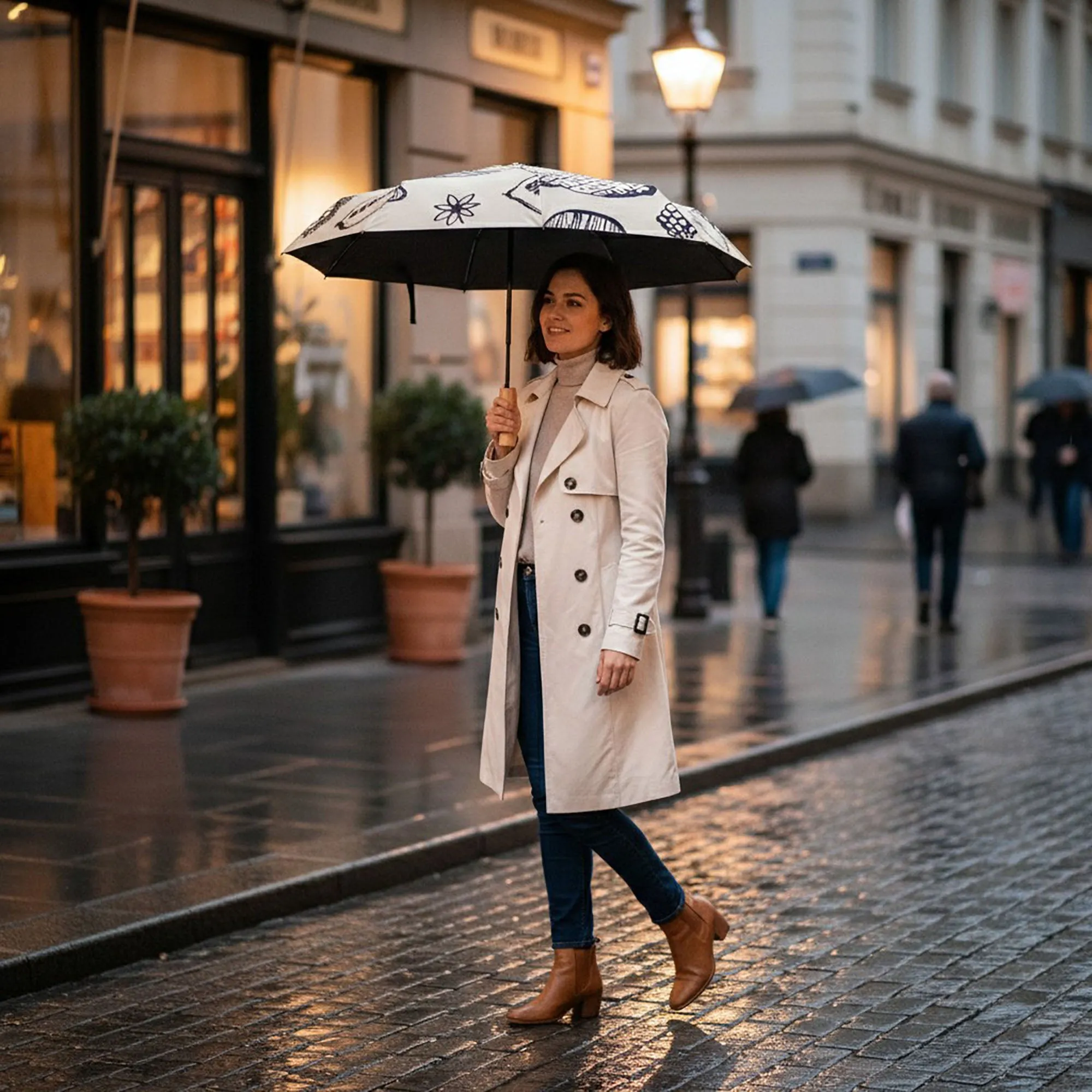 Modern Graphic Print Compact Folding Umbrella with Automatic Open and Wood Handle sold by Anna-Kaci product image thumbnail 5