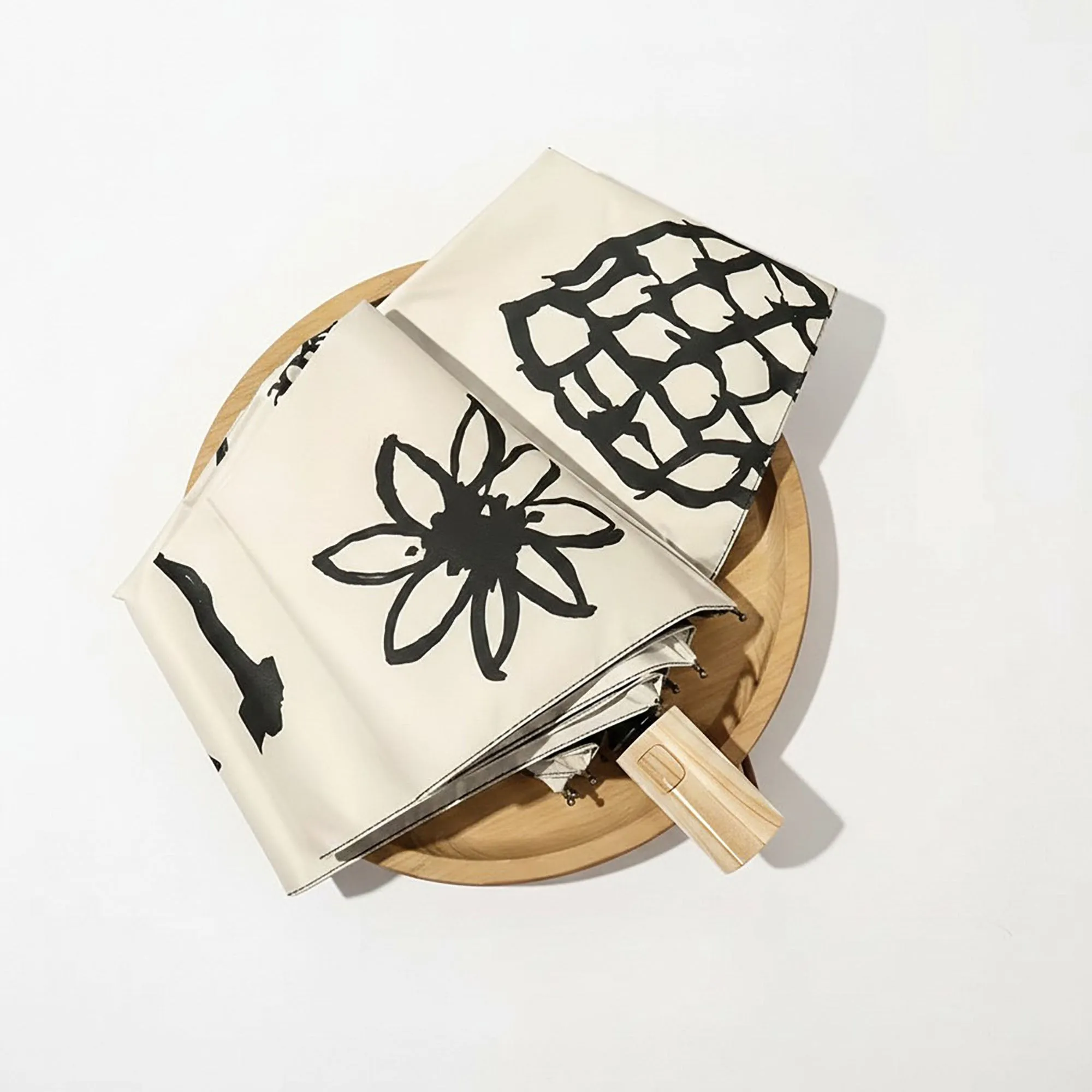 Modern Graphic Print Compact Folding Umbrella with Automatic Open and Wood Handle sold by Anna-Kaci product image thumbnail 2