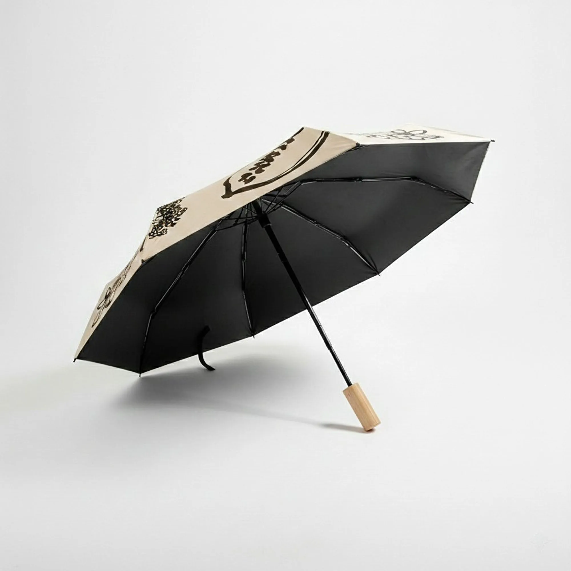 Modern Graphic Print Compact Folding Umbrella with Automatic Open and Wood Handle sold by Anna-Kaci product image thumbnail 3