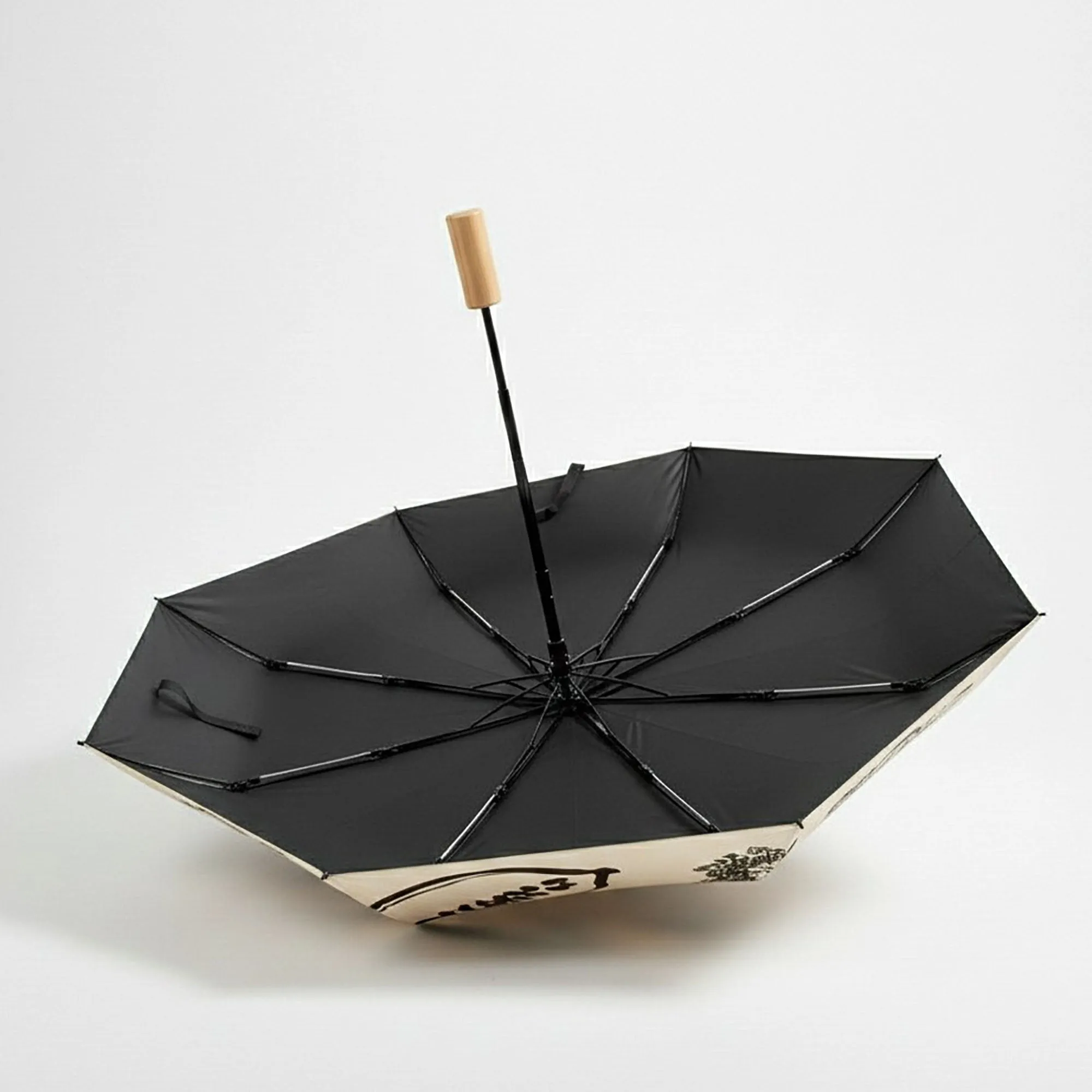 Modern Graphic Print Compact Folding Umbrella with Automatic Open and Wood Handle sold by Anna-Kaci product image thumbnail 4