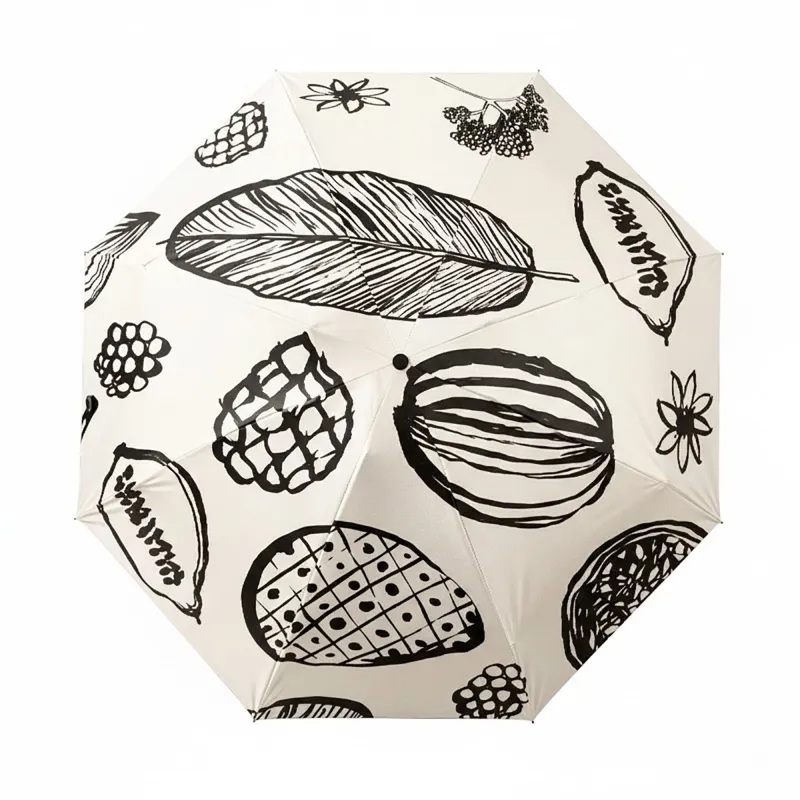 Modern Graphic Print Compact Folding Umbrella with Automatic Open and Wood Handle made by Anna-Kaci
