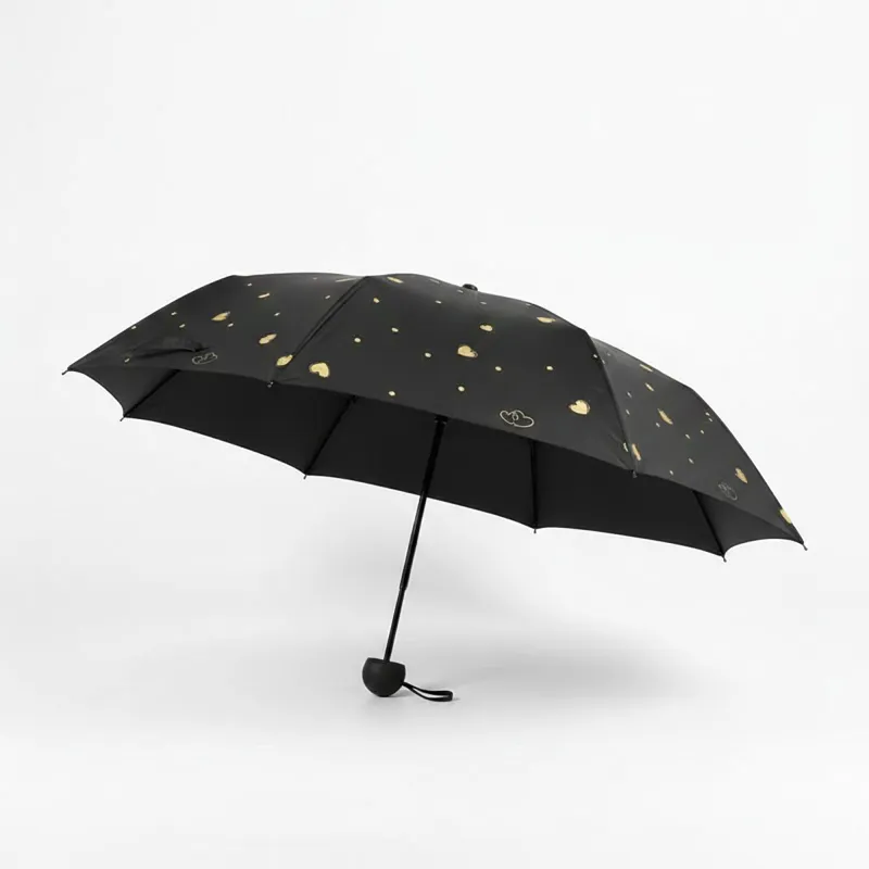 Heart Print Compact Folding Umbrella with Automatic Open Wind Resistant Frame and Wrist Strap made by Anna-Kaci