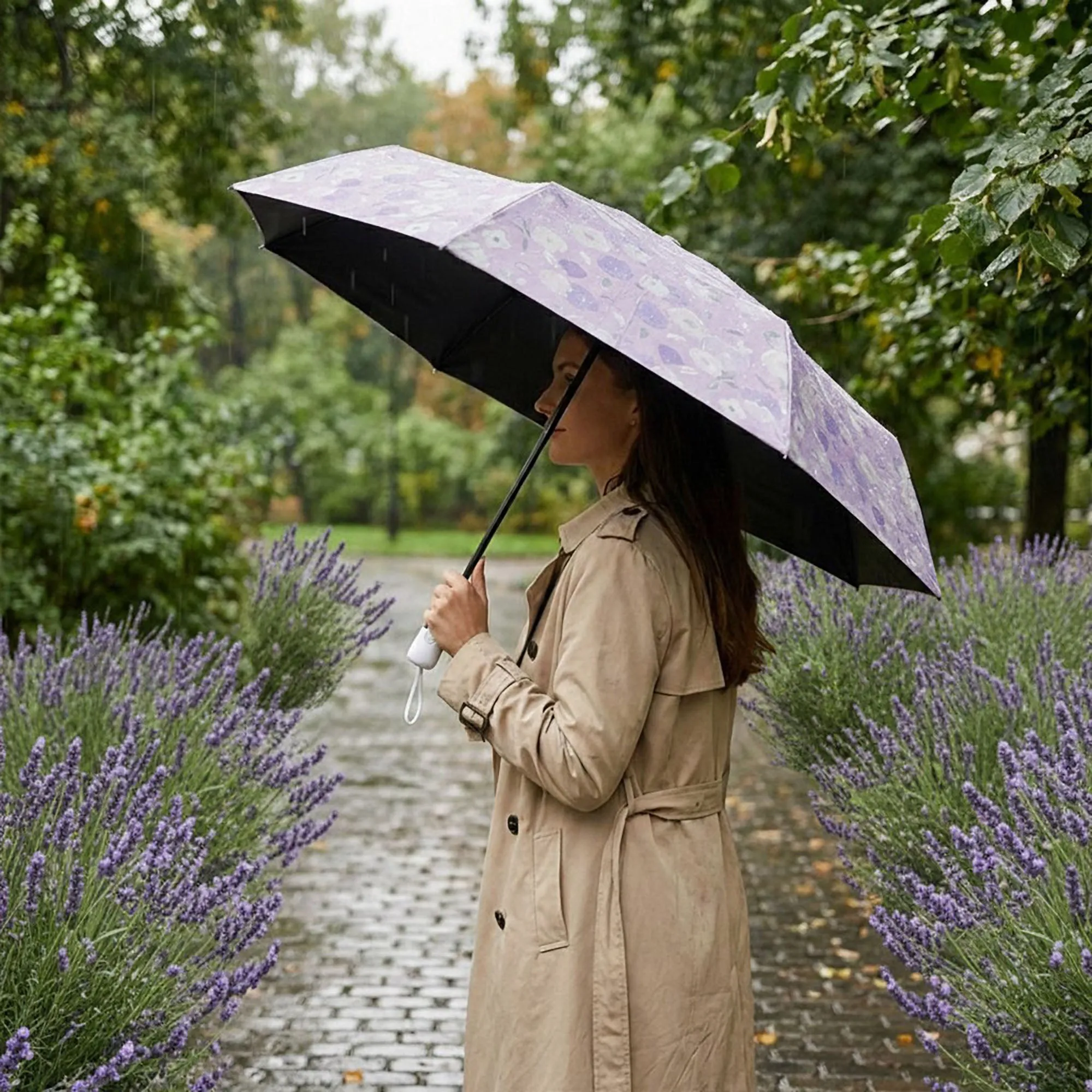 Anna-Kaci Lavender Floral Print Compact Foldable Umbrella sold by Anna-Kaci product image thumbnail 5