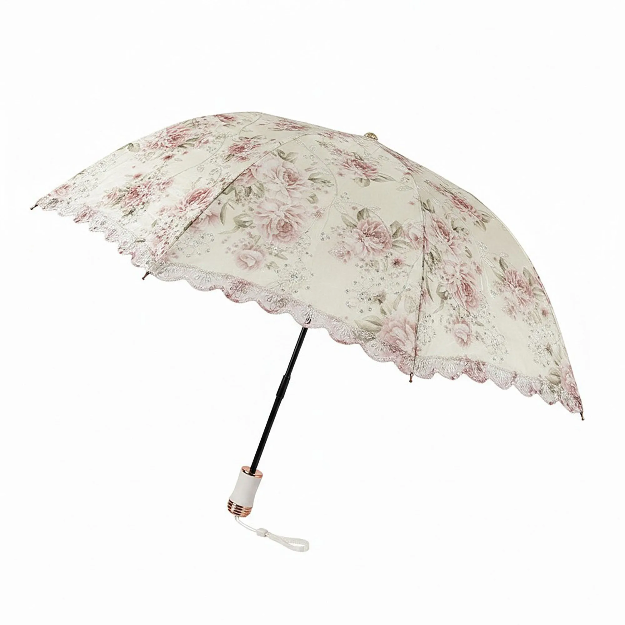 Anna-Kaci Vintage Floral Lace Trim Umbrella with Scalloped Edge Canopy sold by Anna-Kaci