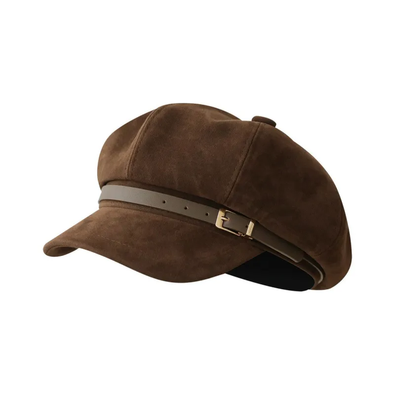 Anna-Kaci Women's Suede-Look Baker Boy Newsboy Cap with Adjustable Buckle Strap Vintage Soft Fall Hat made by Anna-Kaci