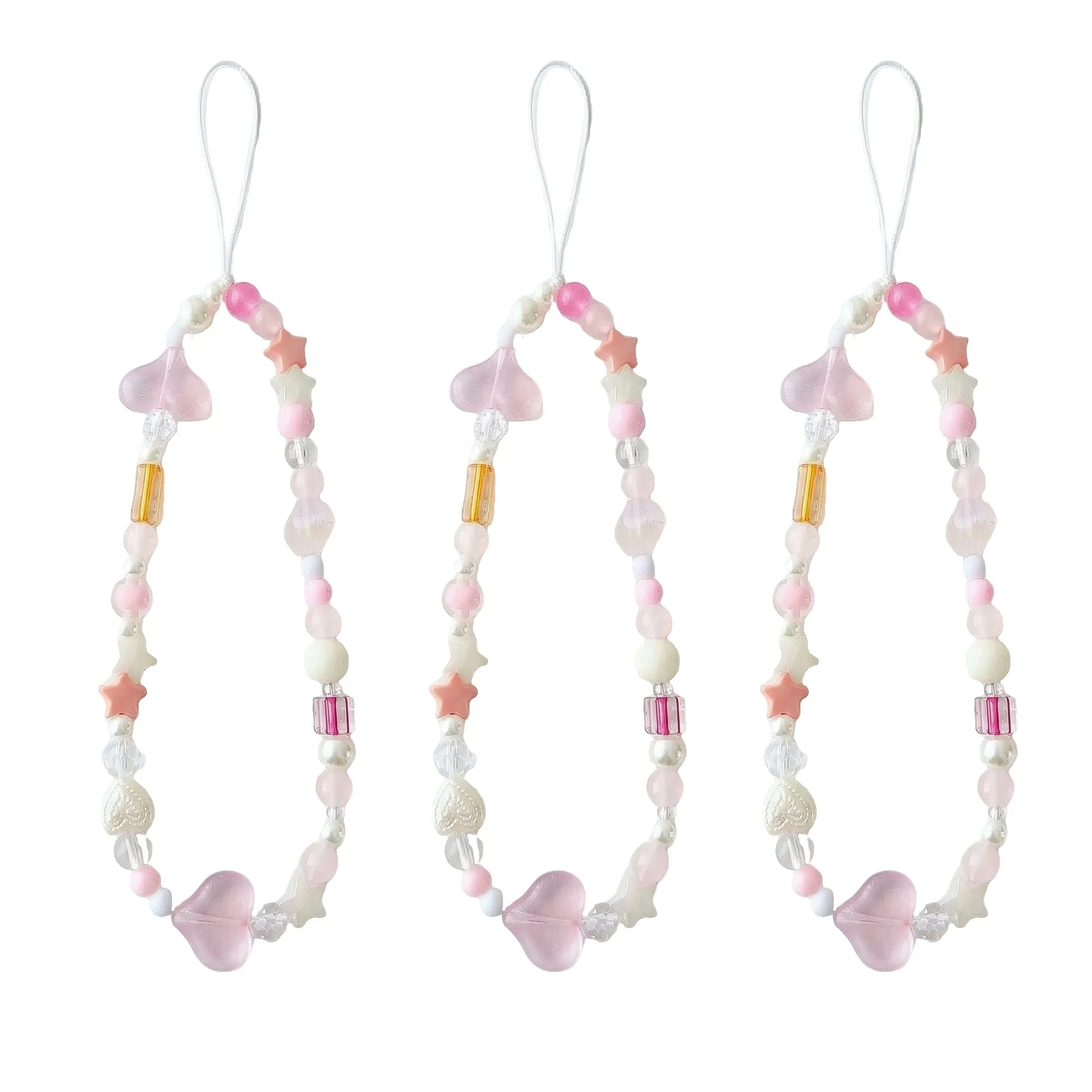 Anna-Kaci 3-PC Iridescent Beaded Phone Charm Strap with Heart Accent sold by Anna-Kaci