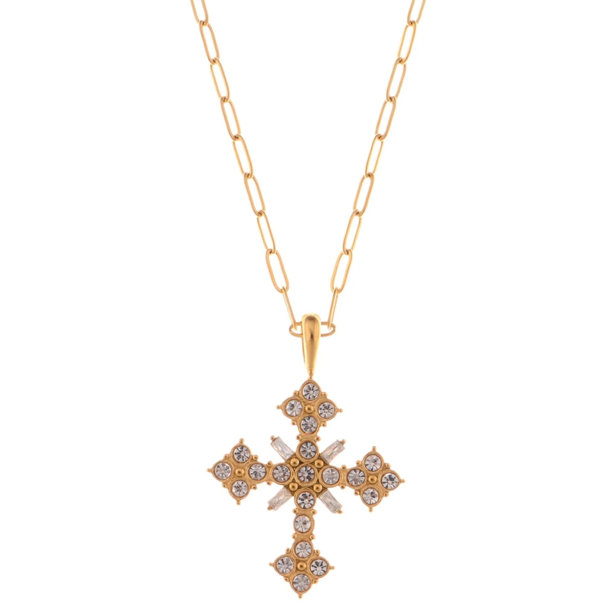 Anna-Kaci Gold Tone Cross Fashion Necklace with Rhinestone Detailing sold by Anna-Kaci