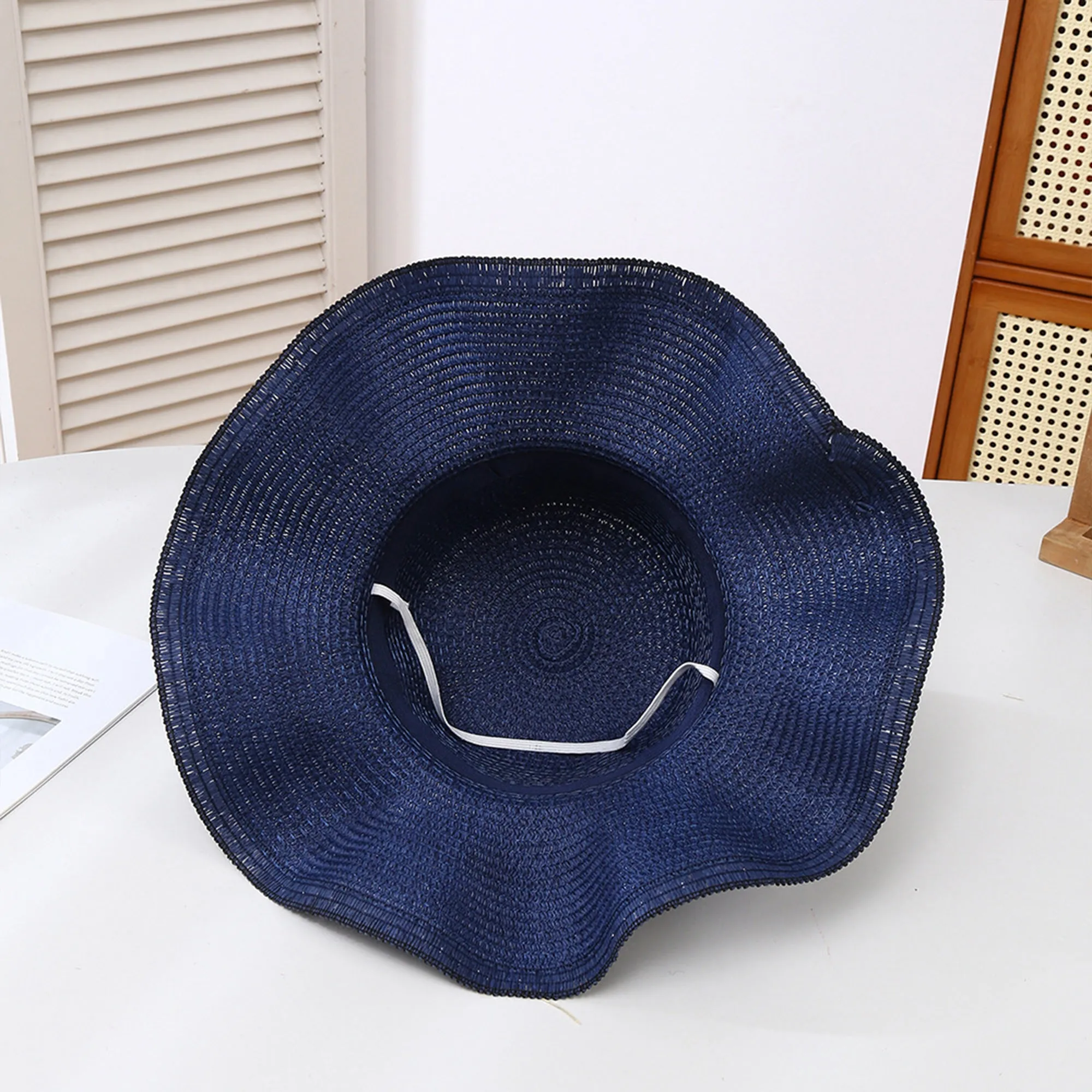 Anna-Kaci Wide Brim Straw Sun Hat Wavy Edge Shell Trim Beach Hat Adjustable Inner Band Packable Hat sold by Anna-Kaci product image thumbnail 3