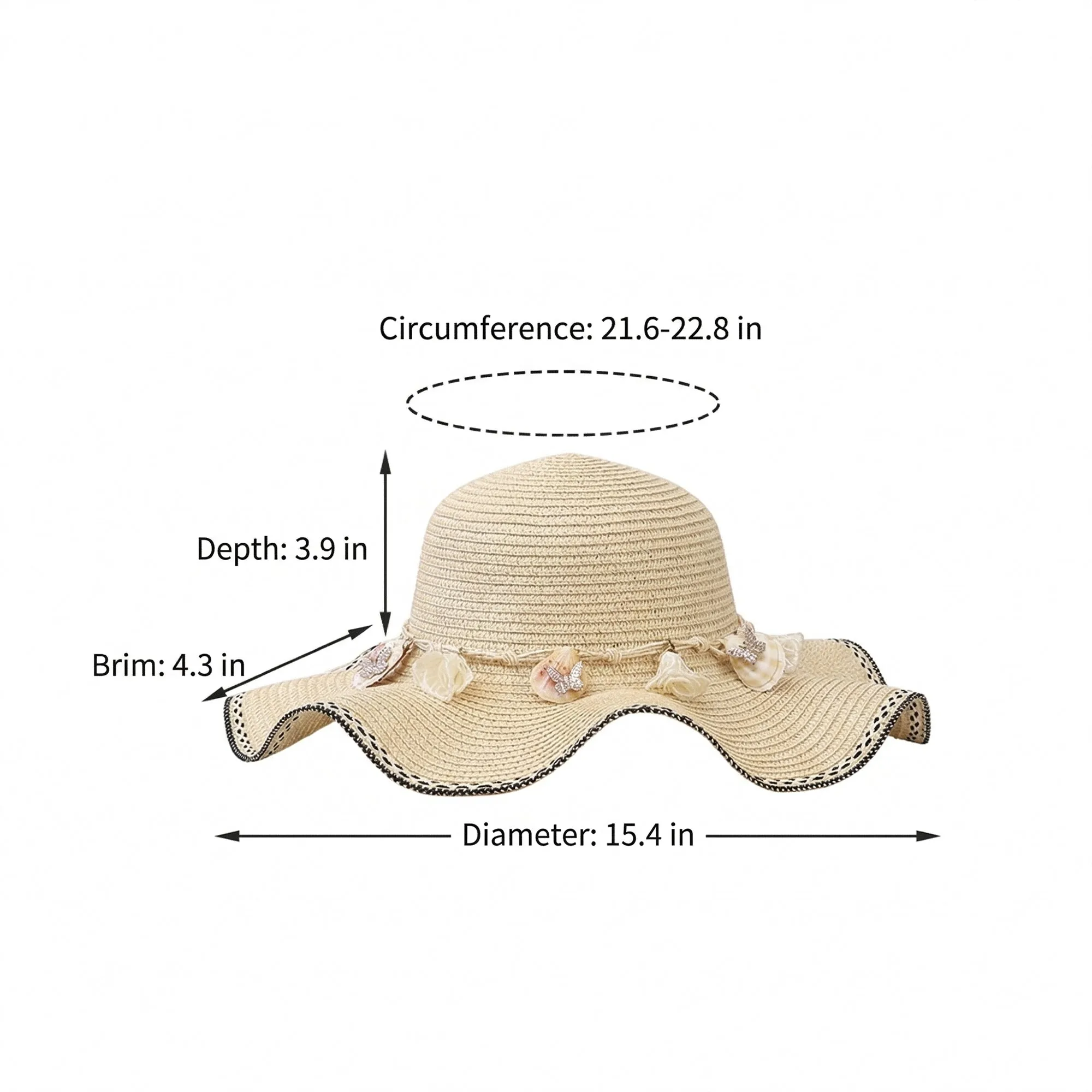 Anna-Kaci Wide Brim Straw Sun Hat Wavy Edge Shell Trim Beach Hat Adjustable Inner Band Packable Hat sold by Anna-Kaci product image thumbnail 4
