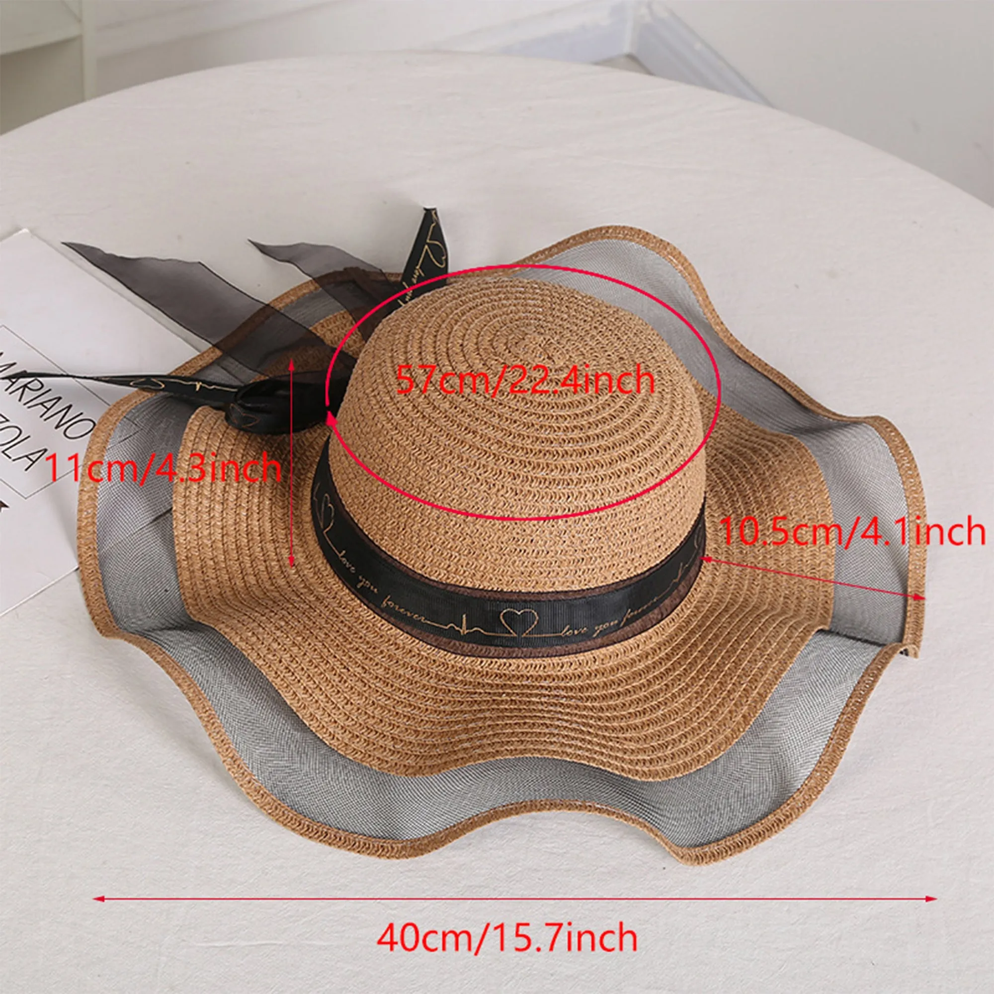 Anna-Kaci Women's Wide Brim Straw Sun Hat Sheer Mesh Trim Bow Ribbon Summer Beach Hat Elegant Style sold by Anna-Kaci product image thumbnail 3