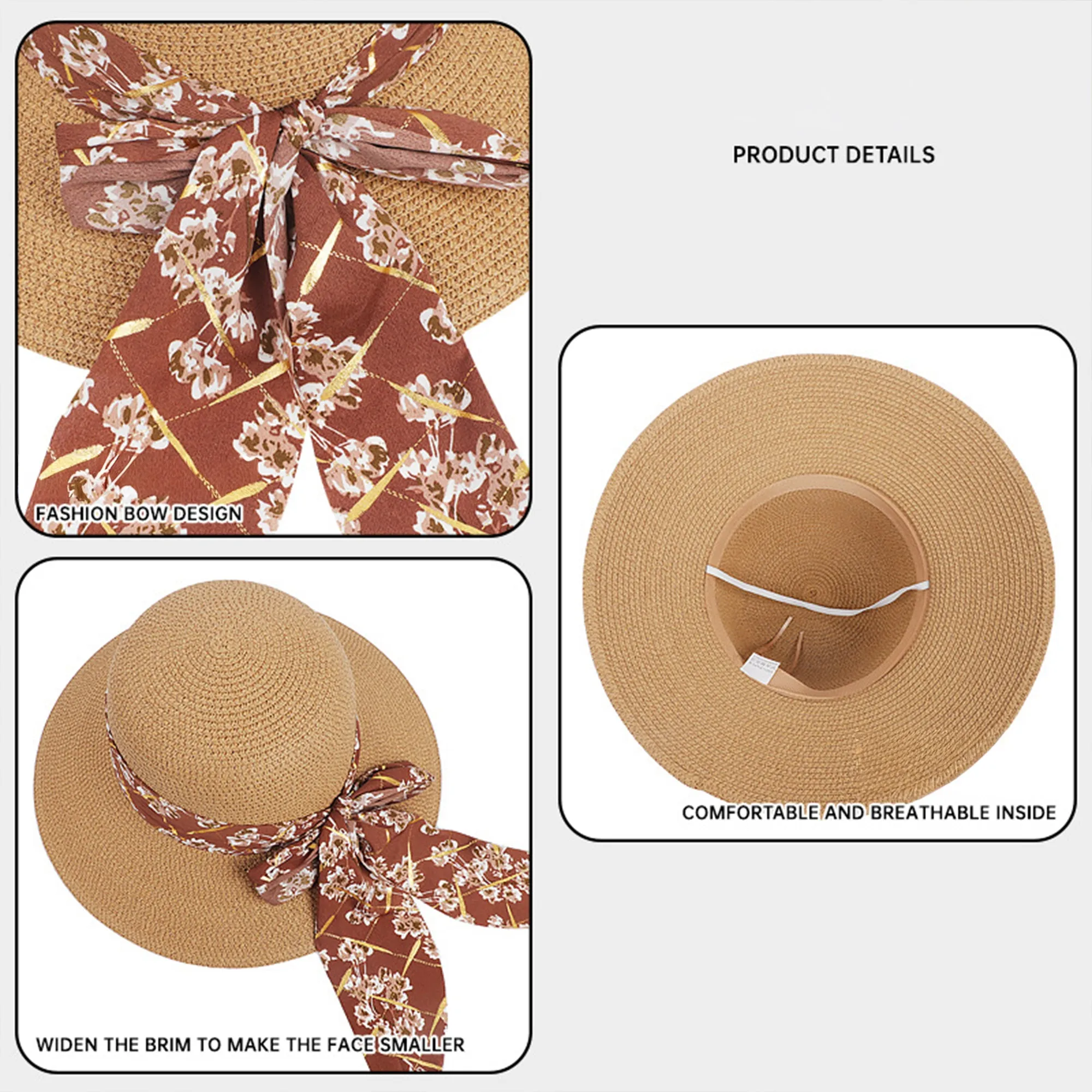Anna-Kaci Women's Wide Brim Straw Sun Hat Floral Bow Ribbon Summer Beach Hat Adjustable Fit Lightweight sold by Anna-Kaci product image thumbnail 4