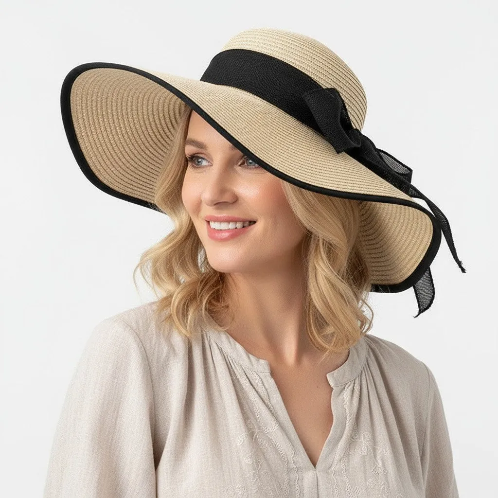 Anna-Kaci Women Wide Brim Straw Sun Hat with Bow Tie Summer Beach Floppy Hat UV Protection sold by Anna-Kaci product image thumbnail 2