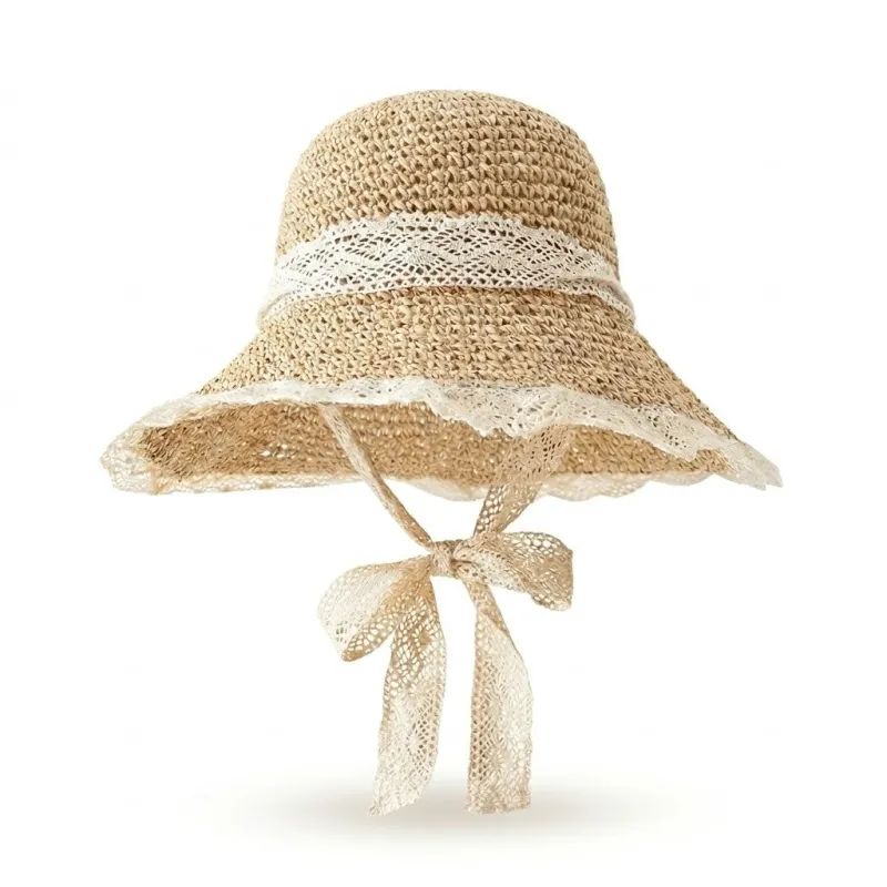 Anna-Kaci Women's Wide Brim Straw Sun Hat with Lace Trim & Tie, UV Protection Summer Beach Hat made by Anna-Kaci