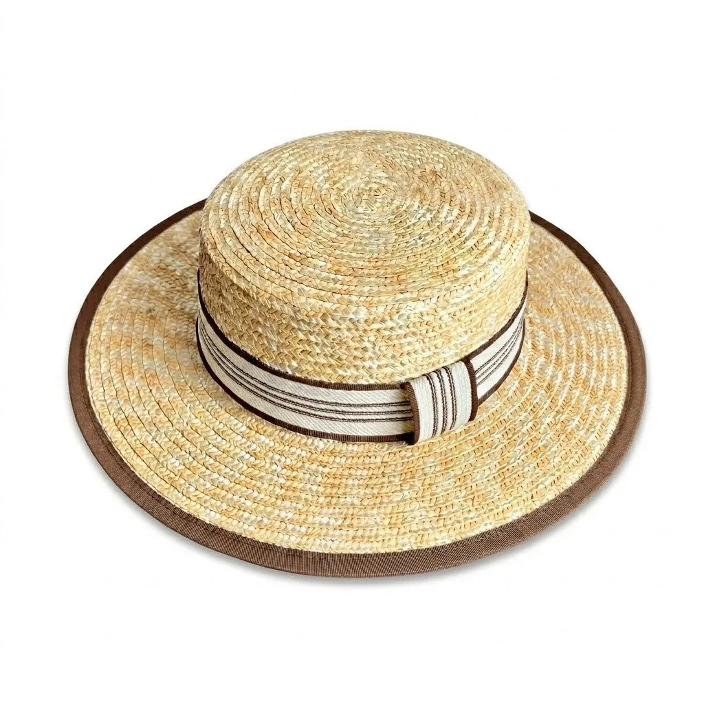 Anna-Kaci Women Straw Boater Hat Wide Brim Summer Sun Hat with Striped Band Trim sold by Anna-Kaci product image thumbnail 5