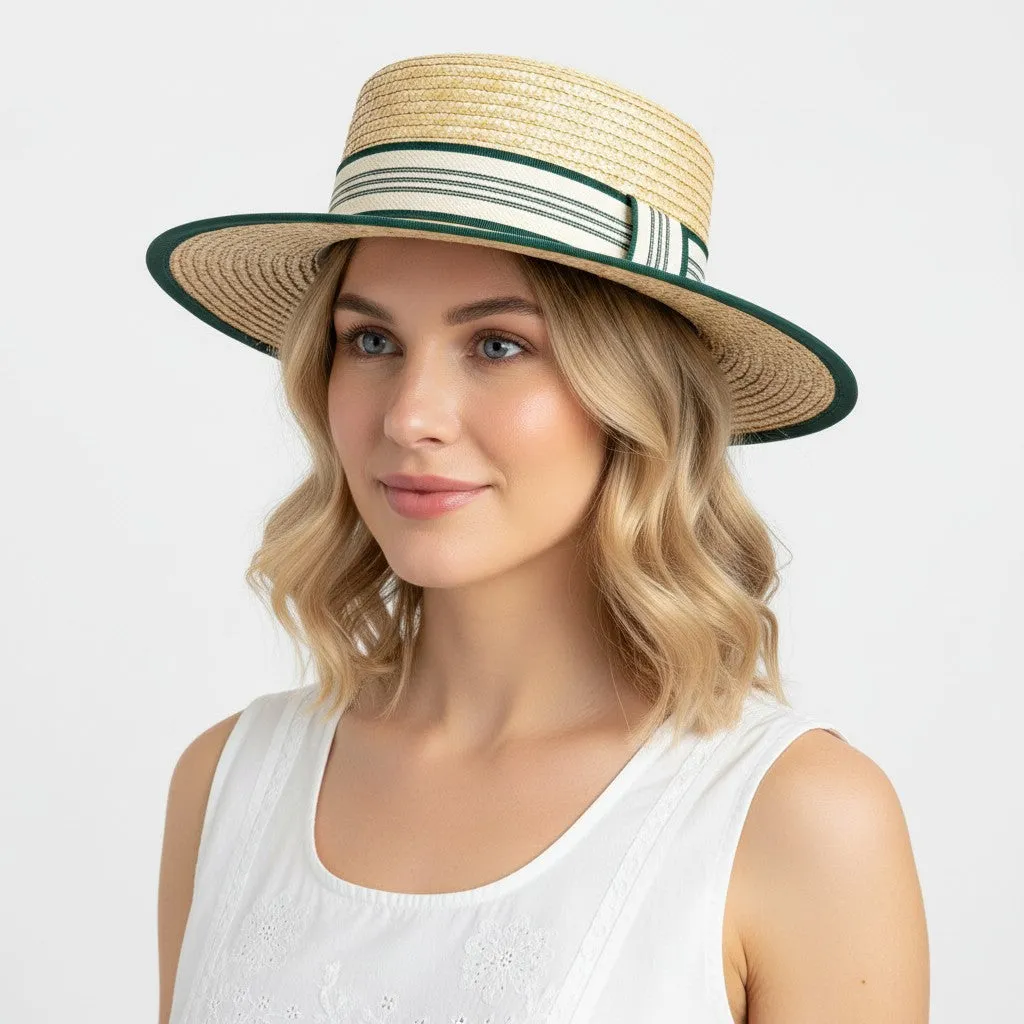 Anna-Kaci Women Straw Boater Hat Wide Brim Summer Sun Hat with Striped Band Trim sold by Anna-Kaci product image thumbnail 2