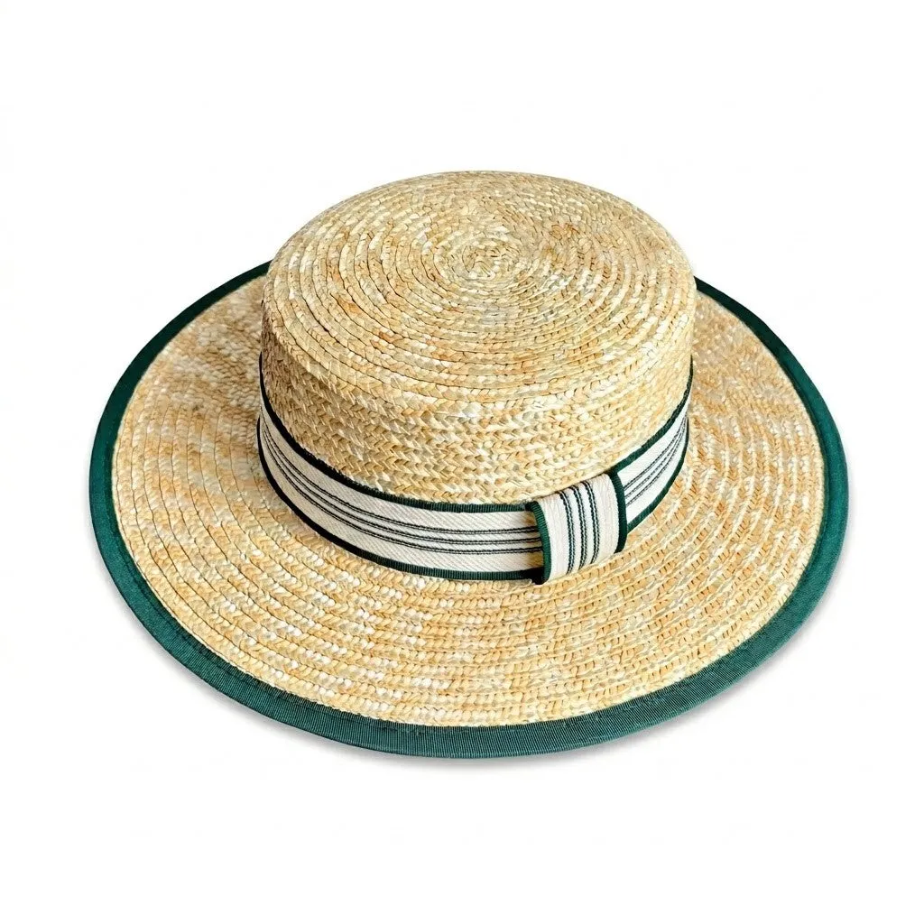 Anna-Kaci Women Straw Boater Hat Wide Brim Summer Sun Hat with Striped Band Trim sold by Anna-Kaci