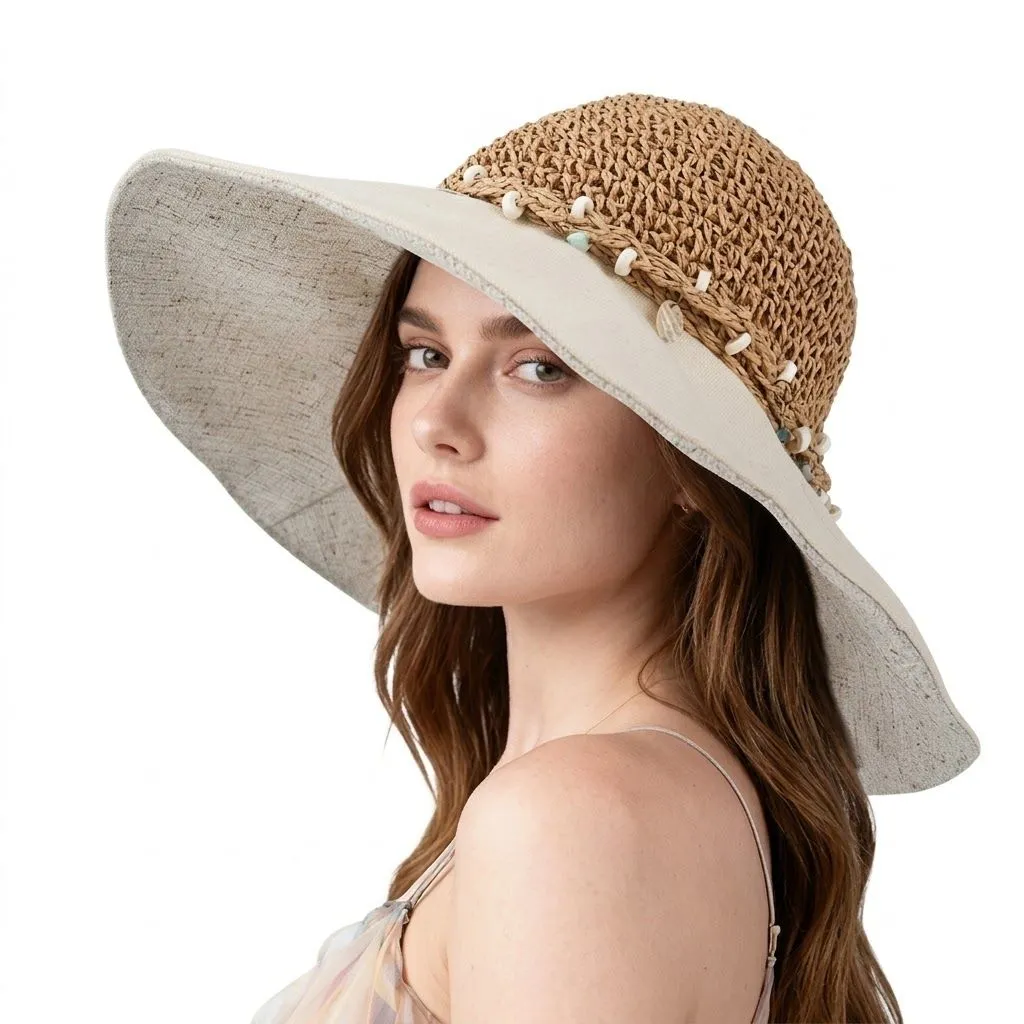 Anna-Kaci Women Wide Brim Straw Sun Hat Breathable Crochet Summer Hat with Decorative Band sold by Anna-Kaci
