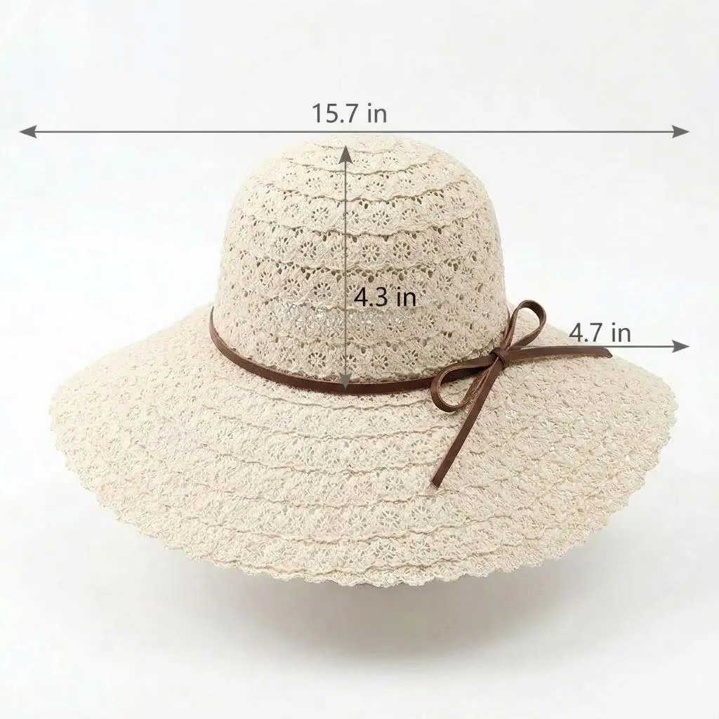 Anna-Kaci Women Wide Brim Crochet Sun Hat Lightweight Breathable Straw Hat with Chin Strap sold by Anna-Kaci product image thumbnail 4