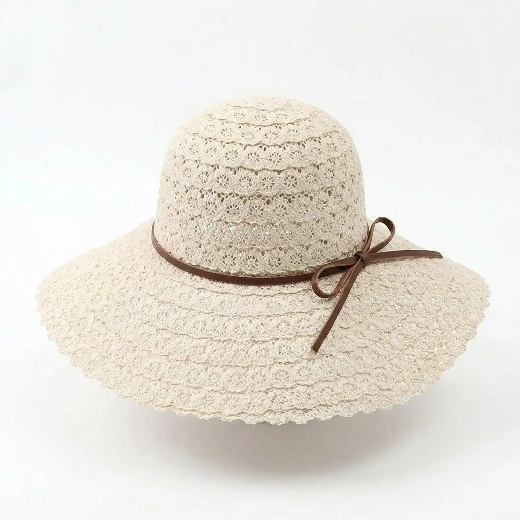 Anna-Kaci Women Wide Brim Crochet Sun Hat Lightweight Breathable Straw Hat with Chin Strap sold by Anna-Kaci