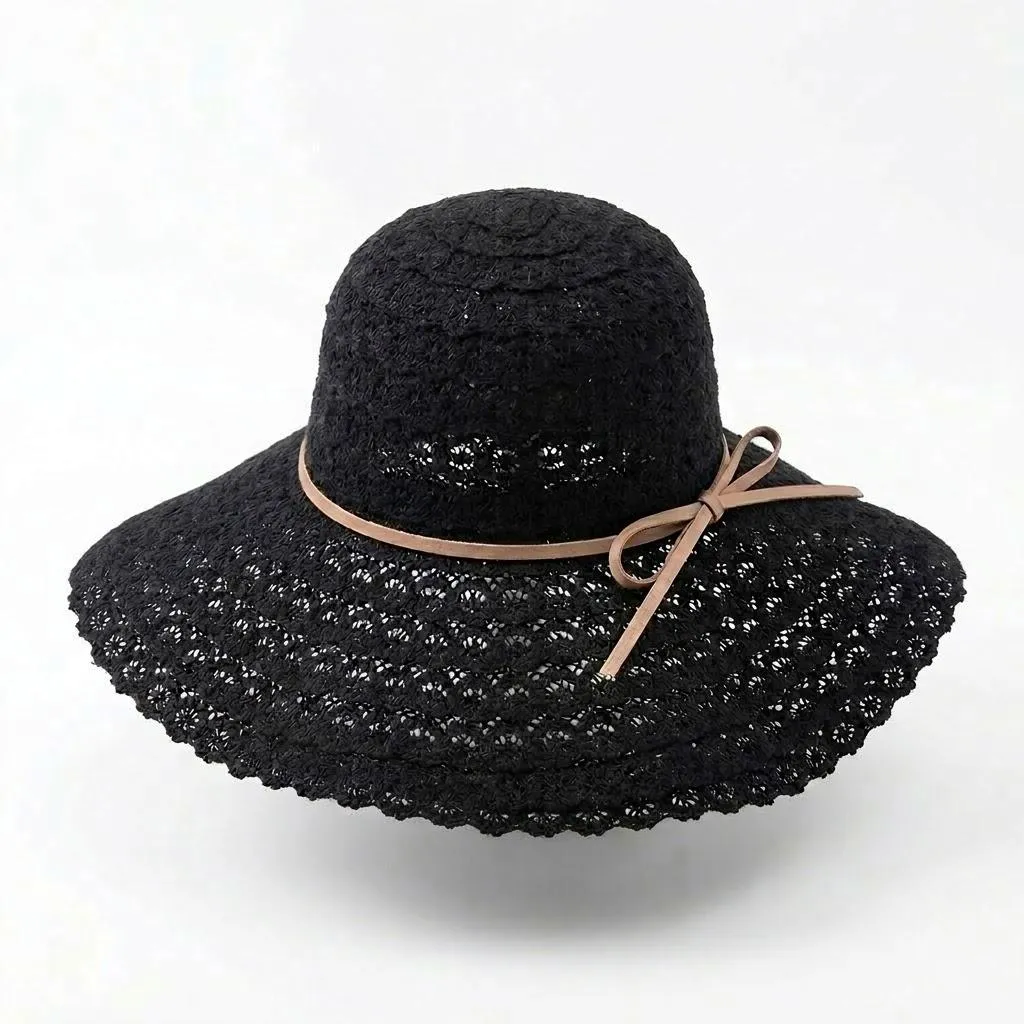 Anna-Kaci Women Wide Brim Crochet Sun Hat Lightweight Breathable Straw Hat with Chin Strap sold by Anna-Kaci product image thumbnail 5
