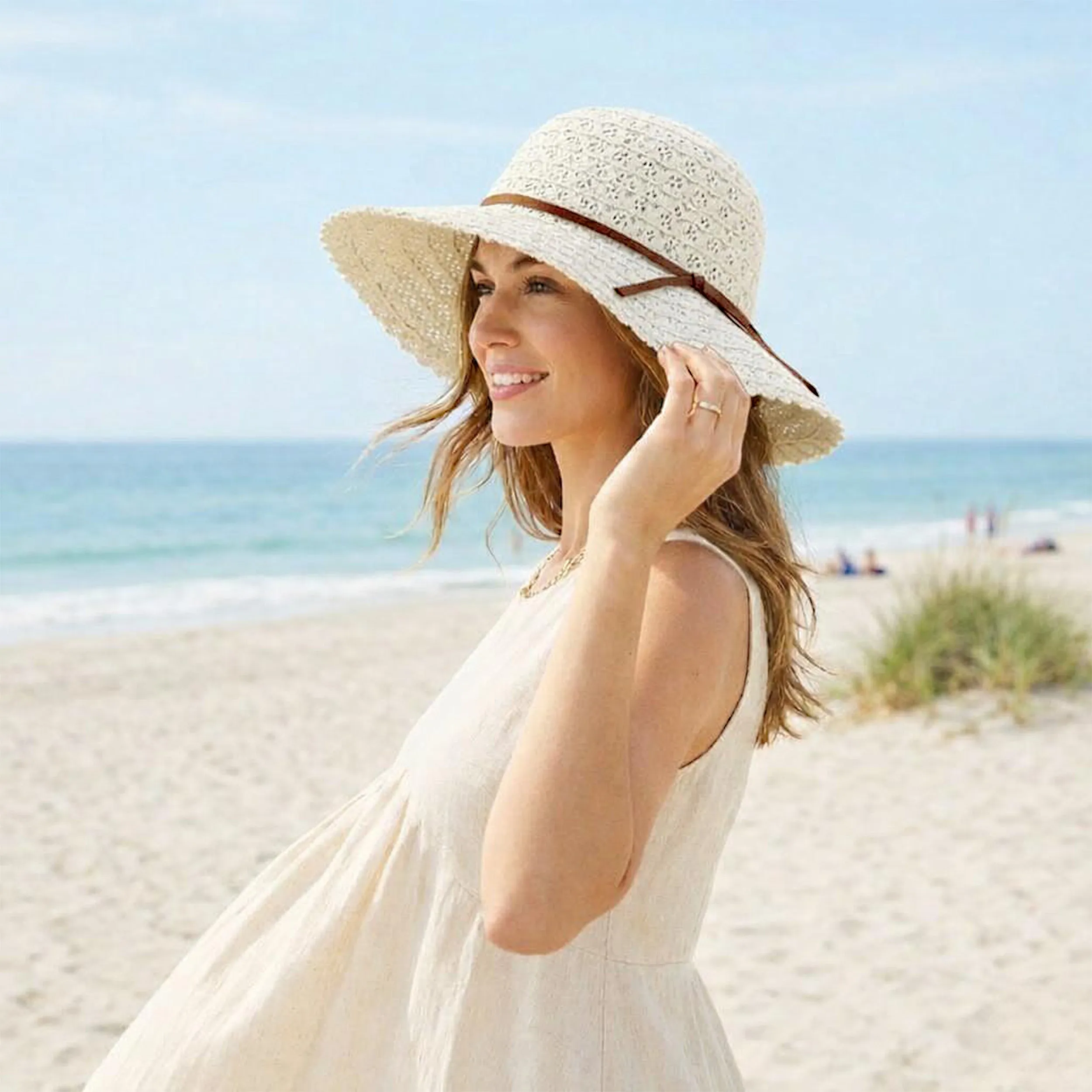 Anna-Kaci Women Wide Brim Crochet Sun Hat Lightweight Breathable Straw Hat with Chin Strap sold by Anna-Kaci product image thumbnail 3