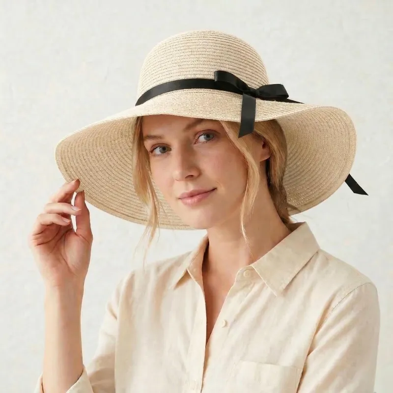 Anna-Kaci Wide Brim Straw Sun Hat with Bow Ribbon Beach Hat for Women Summer UV Protection Floppy Hat made by Anna-Kaci